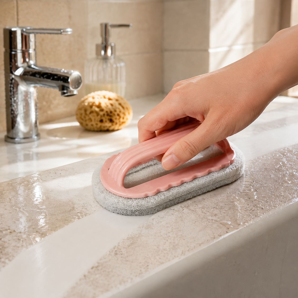 Bow handle scouring pad brush for bathtub cleaning