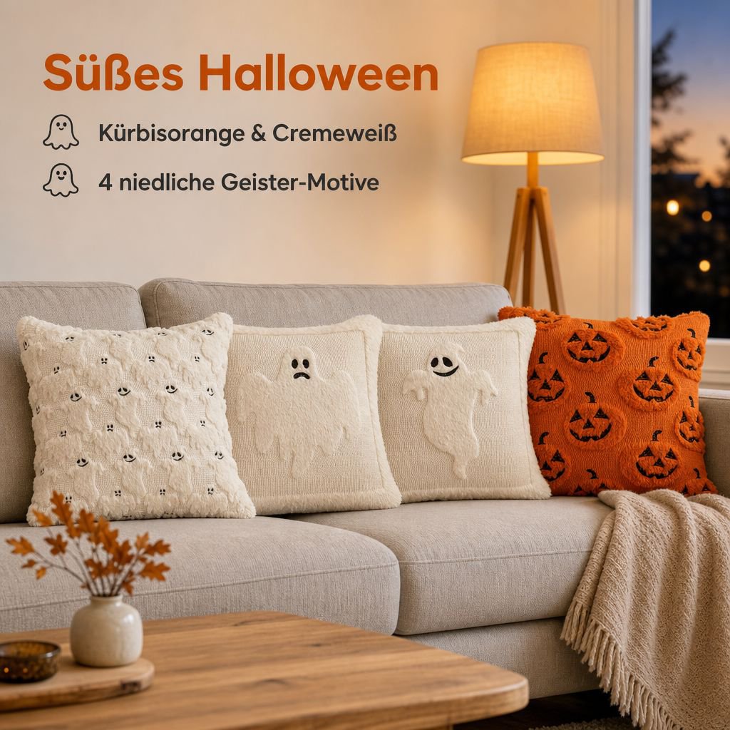 Halloween Geister-Kürbis Kissenbezug Plüsch Sofa Kissenhülle Wohnkultur
