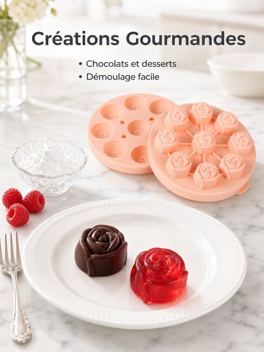 Moule à glaçons en silicone en forme de rose, qualité alimentaire, moule à glace pour whisky