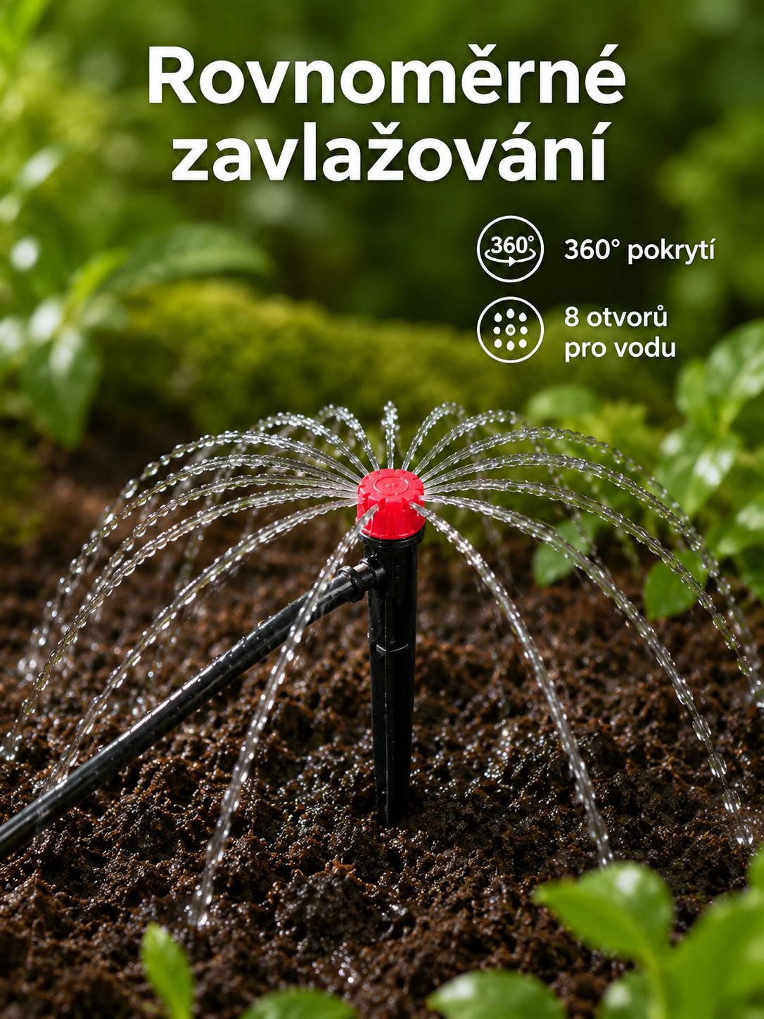 Zahradní kapkovací postřikovač s nastavitelnou plnou kruhovou hlavicí