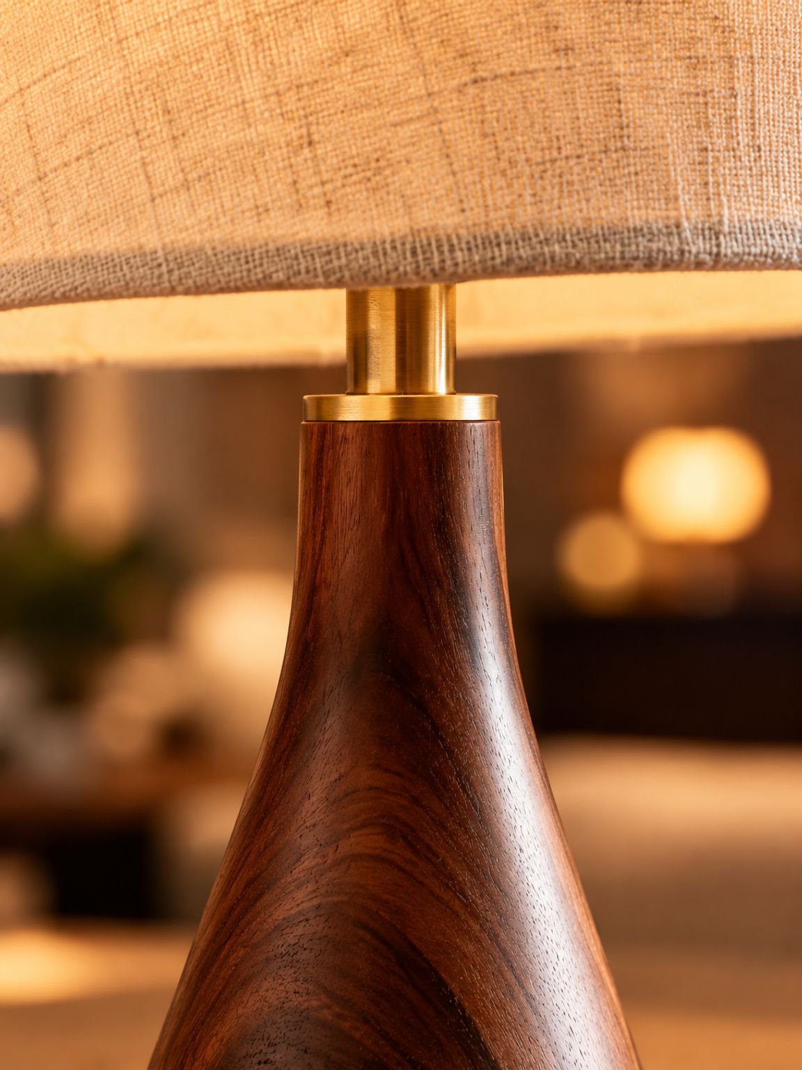Nahaufnahme der Wabi-Sabi Nachttischlampe mit warmem Licht