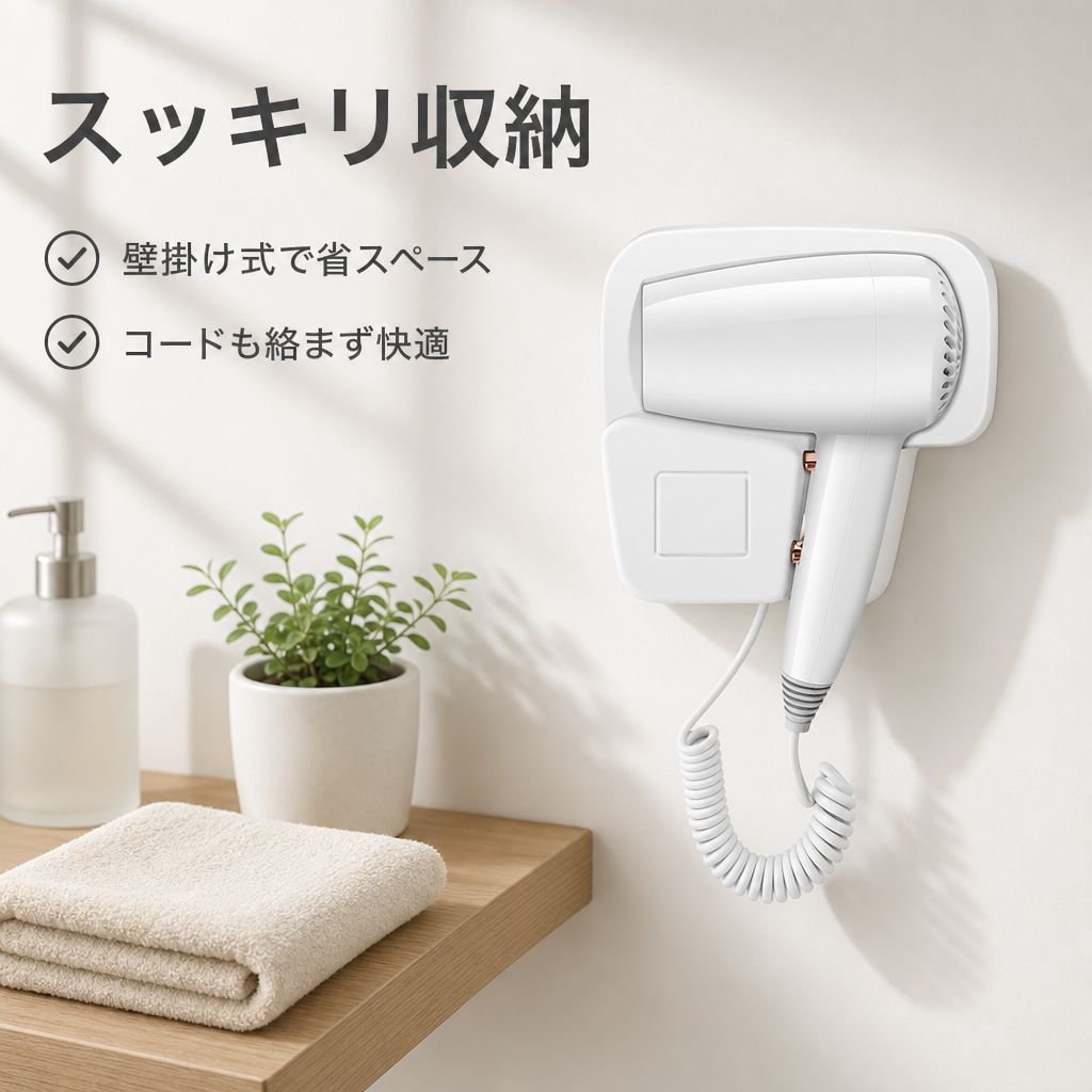 穴あけ不要設置 壁掛け式 大出力ヘアドライヤー