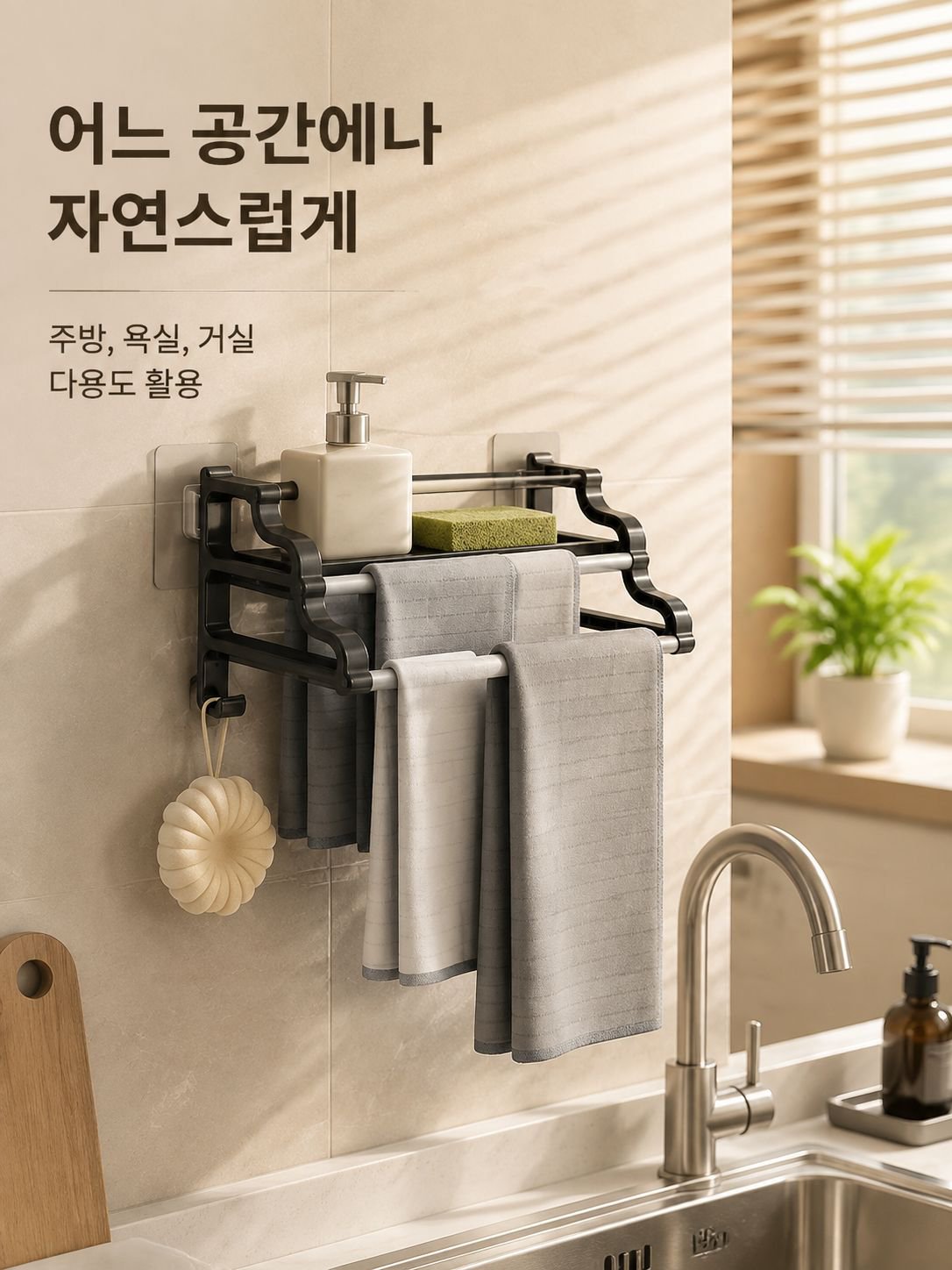 무타공 이중봉 벽걸이 수납선반