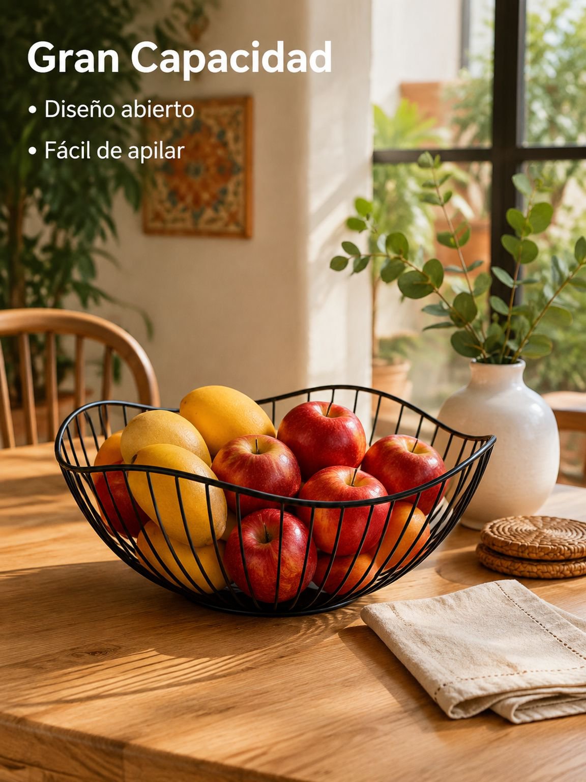 Plato de fruta de hierro forjado con hojas de loto