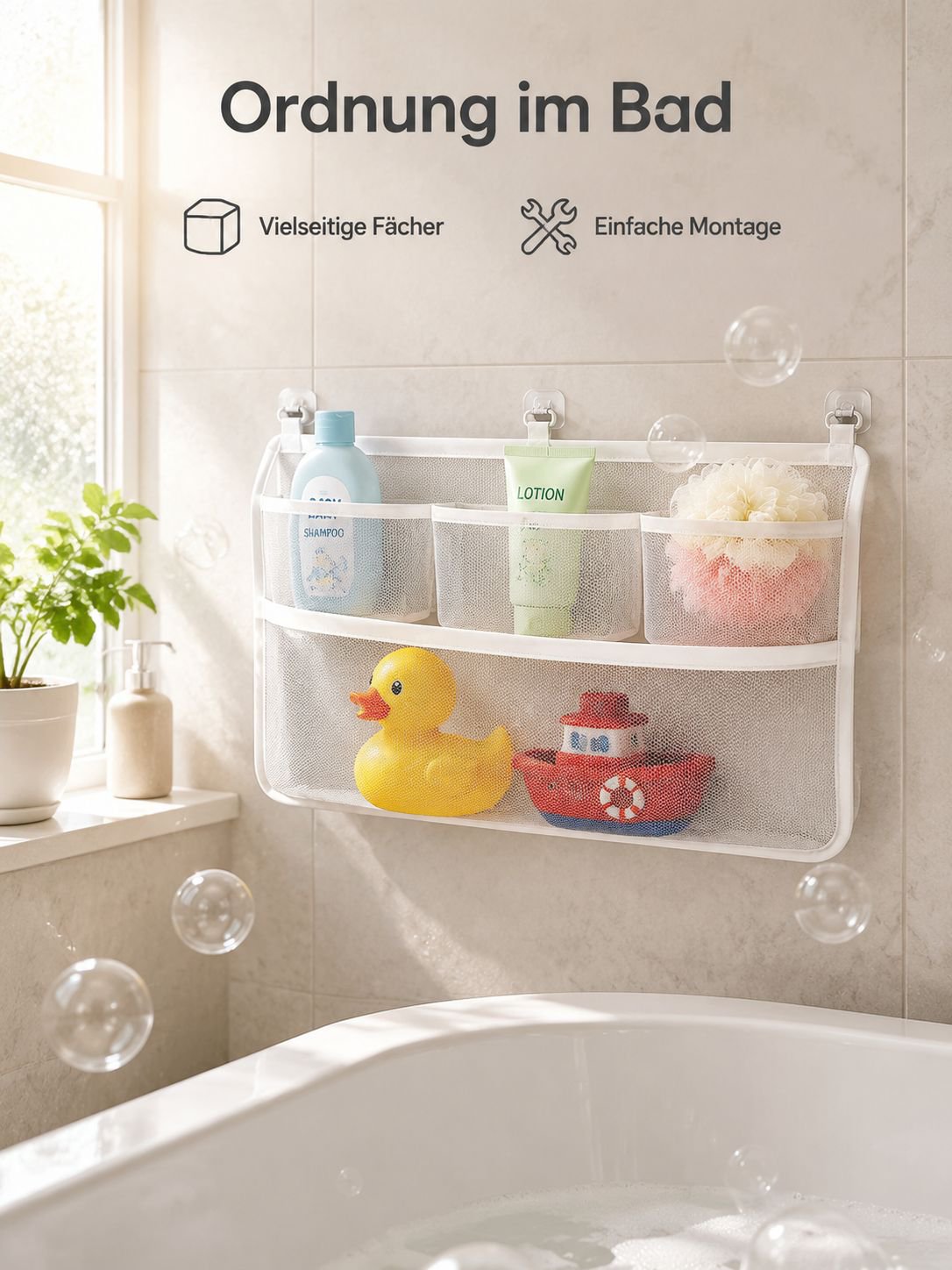 Multi-Grid-Klassifizierung Kinderbadezimmer-Spielzeug-Aufbewahrungstasche Babybadezimmer-Wandbehangt