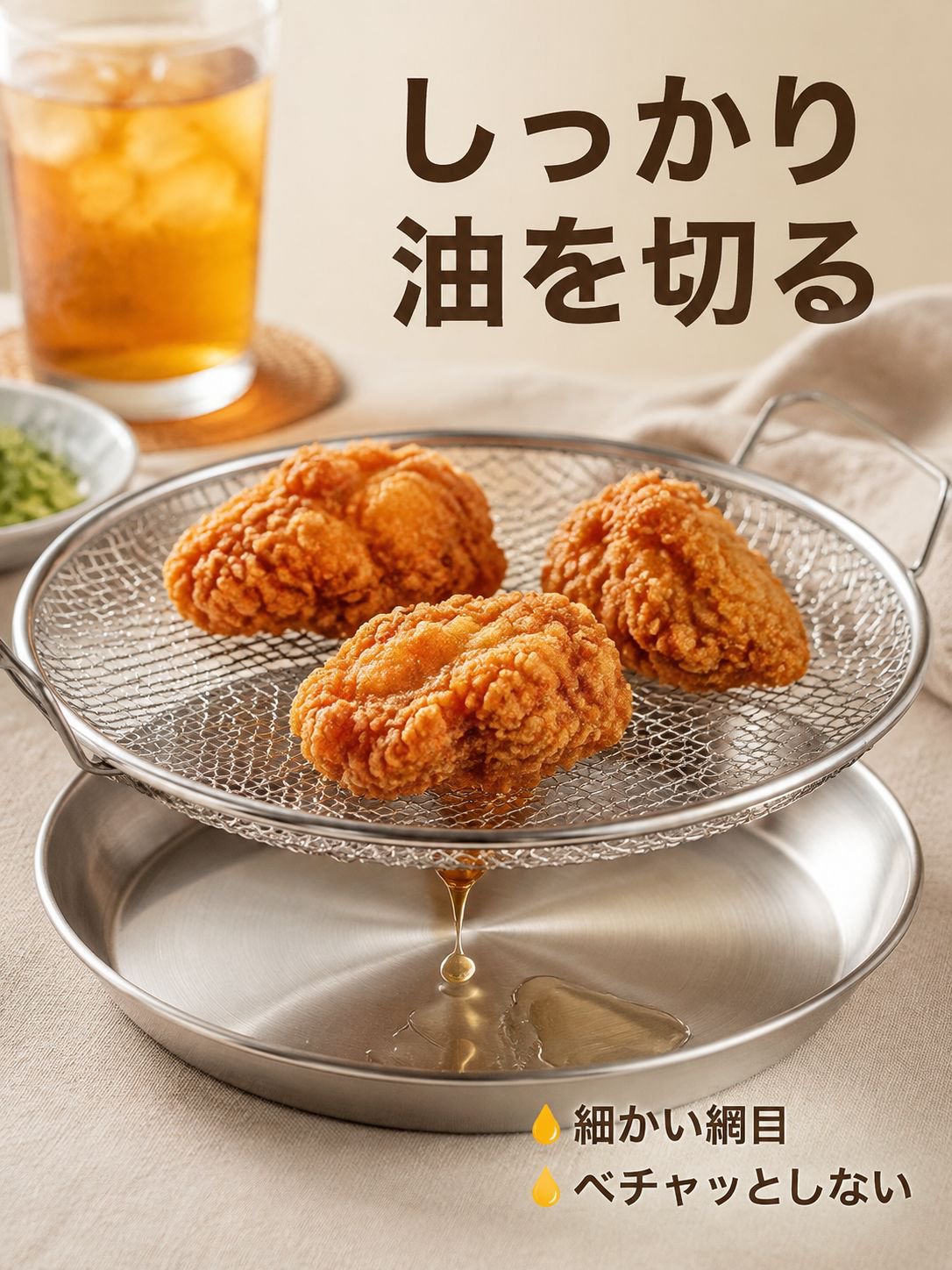 キッチン用ステンレス両手オイルドレイナー