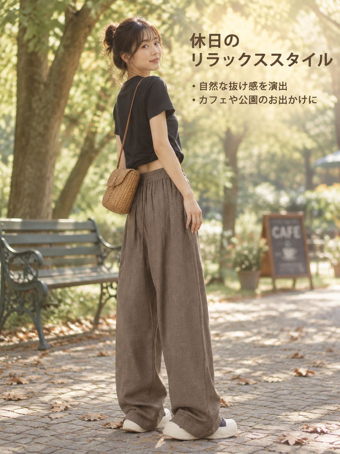 落ち感のあるワイドパンツ