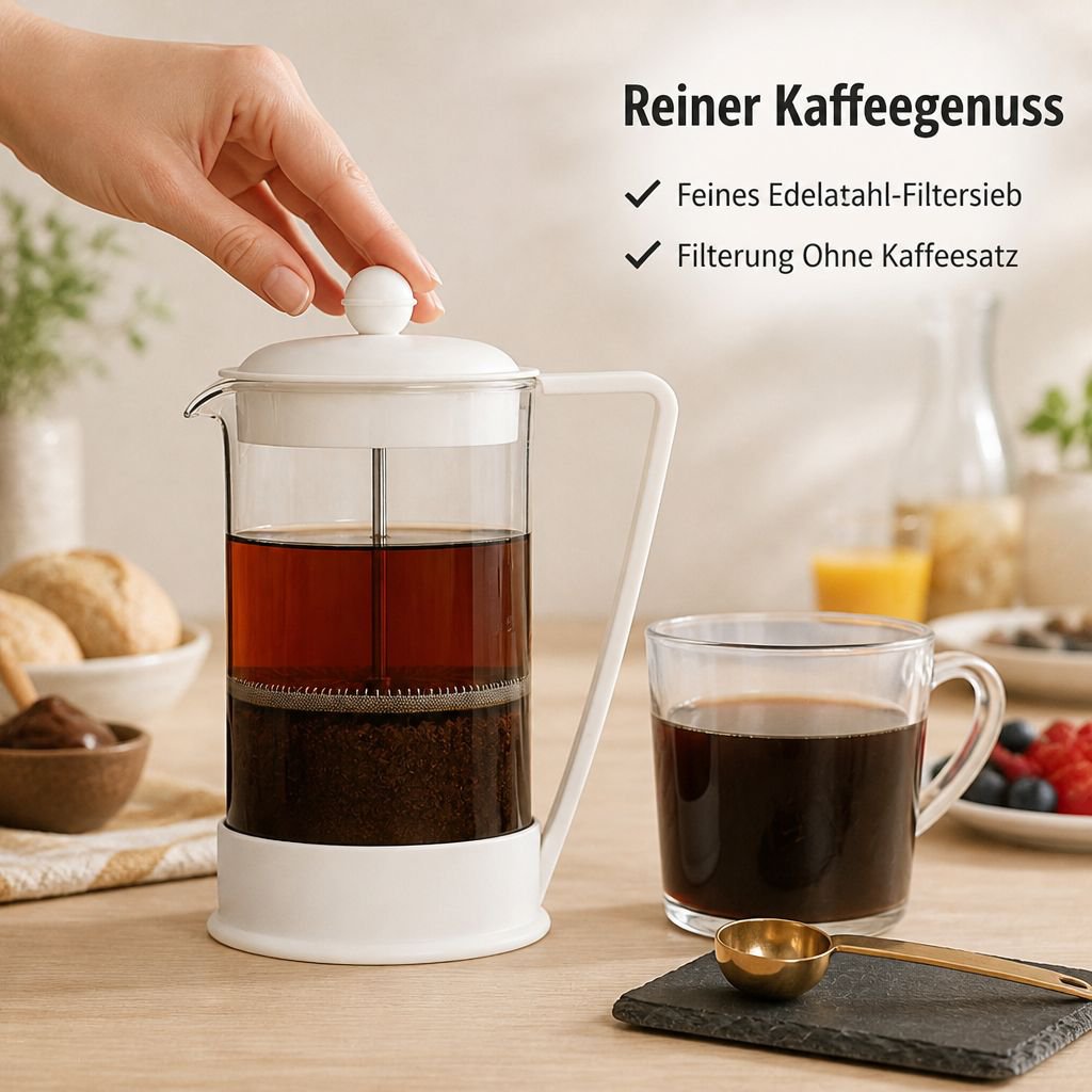 French Press Kaffeebereiter Glas Stempelkanne mit Edelstahl-Filter