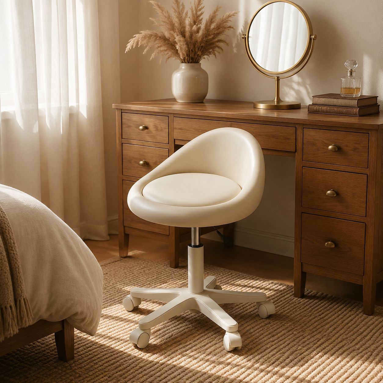 Girls’ Bedroom Cream-Style Makeup Chair with Low Back