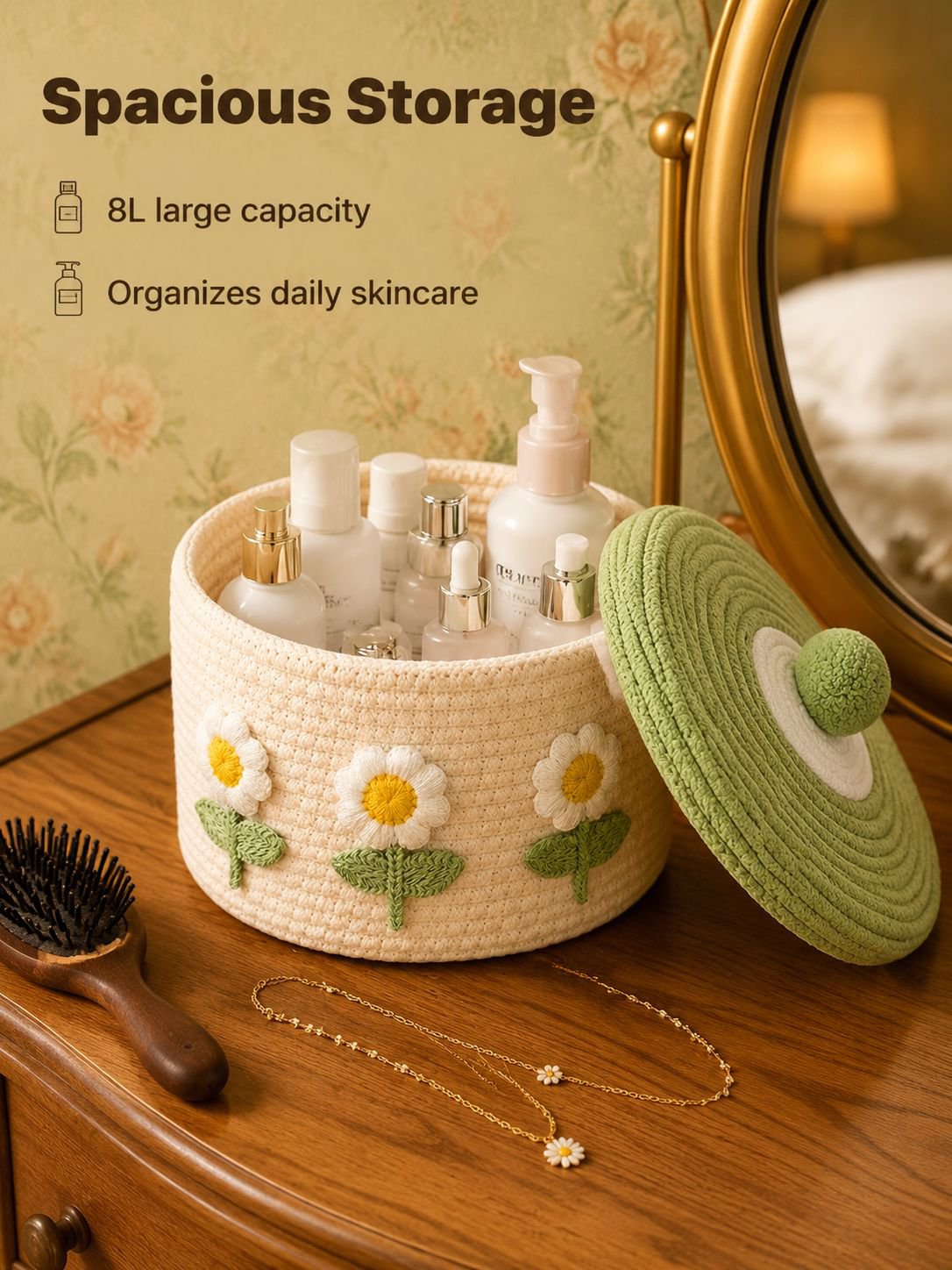 Lidded Cotton Woven Storage Basket