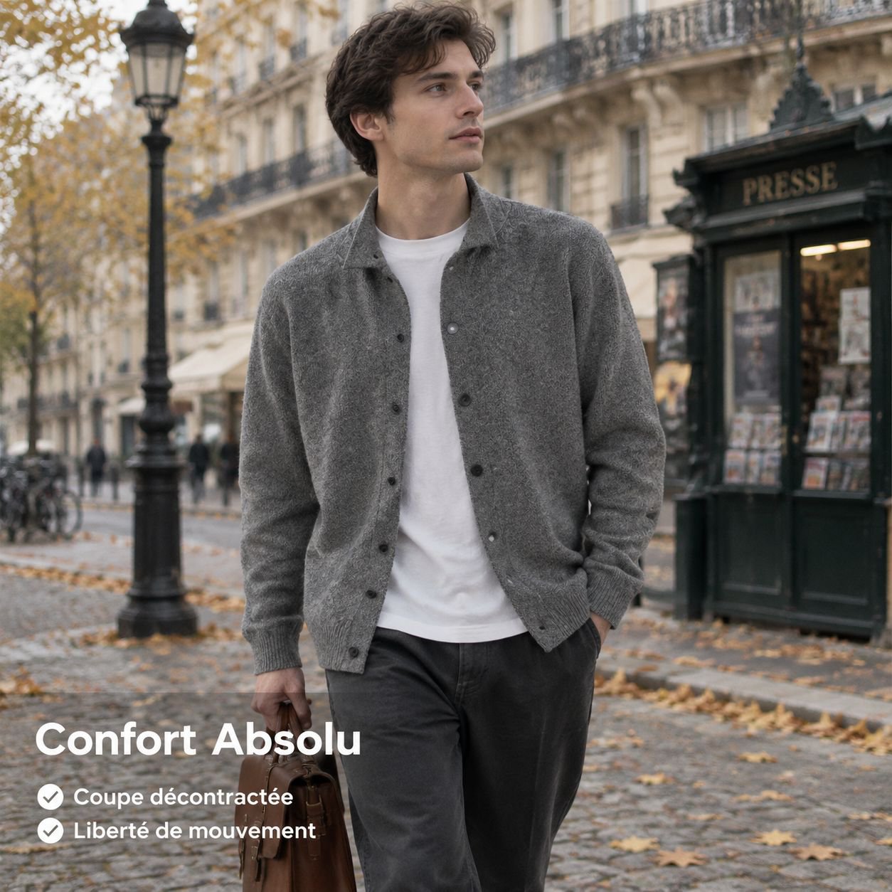 Gilet en tricot épais à col montant pour homme automne-hiver