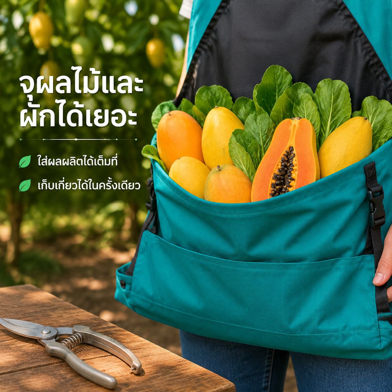 ผ้ากันเปื้อนสำหรับเก็บเกี่ยวผลผลิตในสวน มีกระเป๋าขนาดใหญ่ ผ้ากันเปื้อนทำสวน