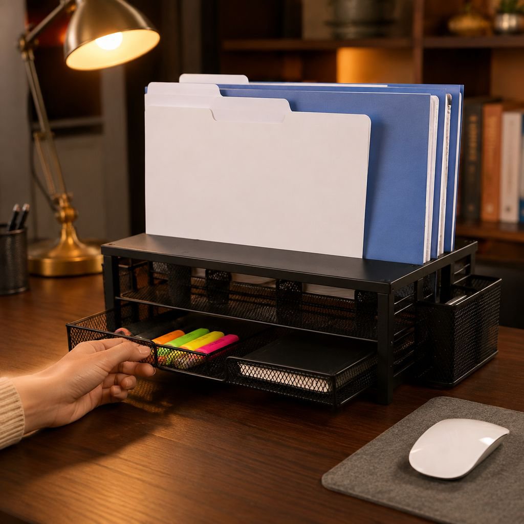 Two-Tier Desk Organiser with Drawer