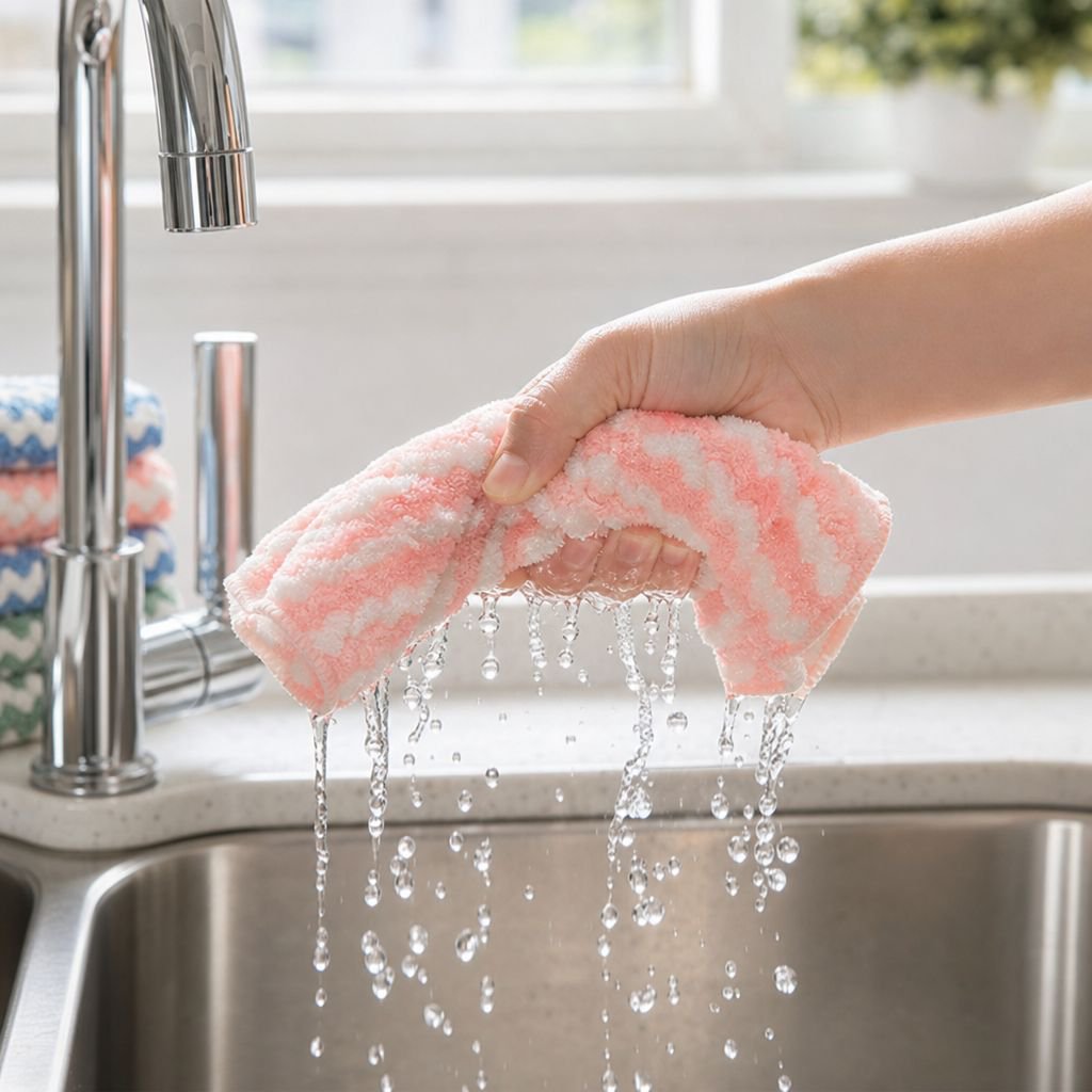 Durable cationic cleaning rag for household surfaces