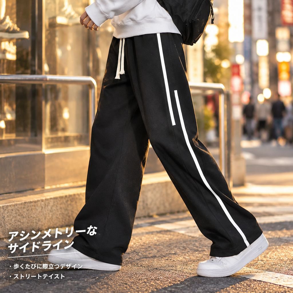 ストレートゆったりカジュアルスポーツパンツ