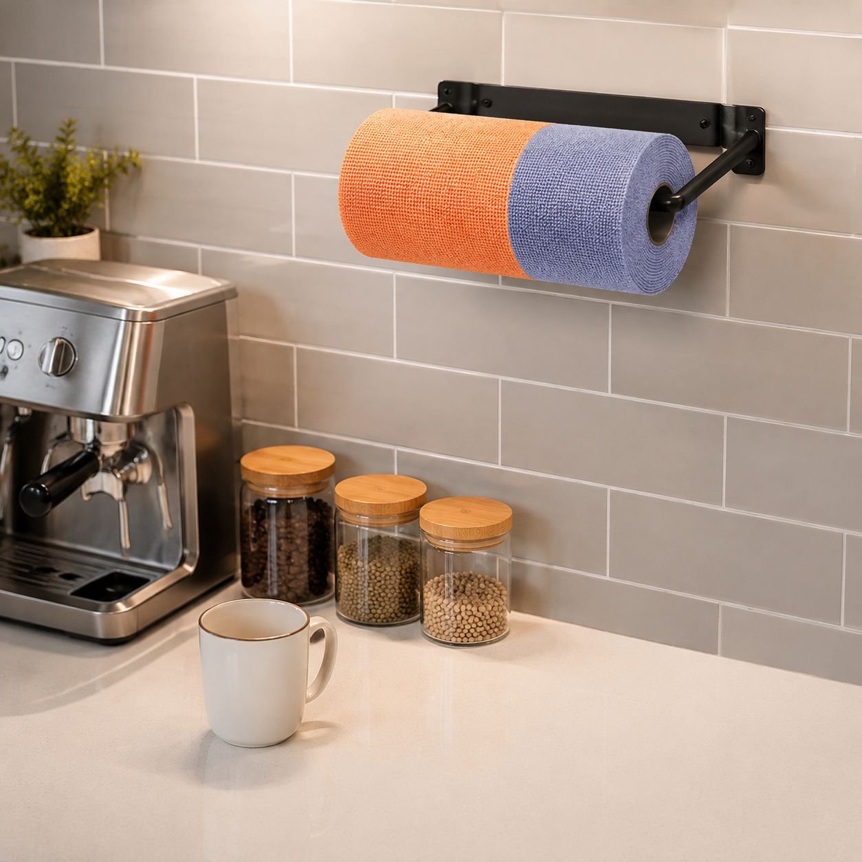 Absorbent microfiber dish towel soaking up spills