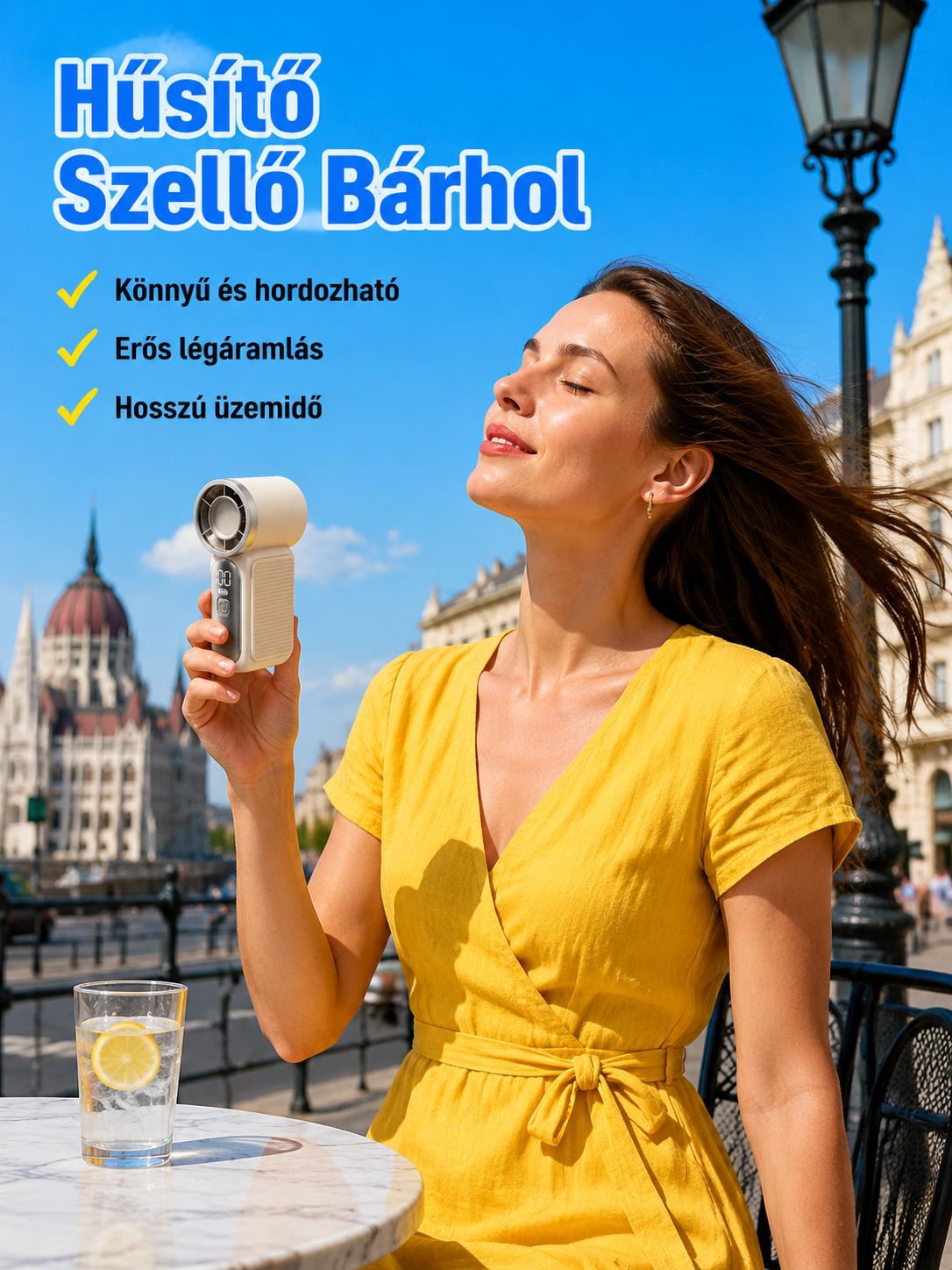 Hordozható kézi USB-s ventilátor, kültéri használatra