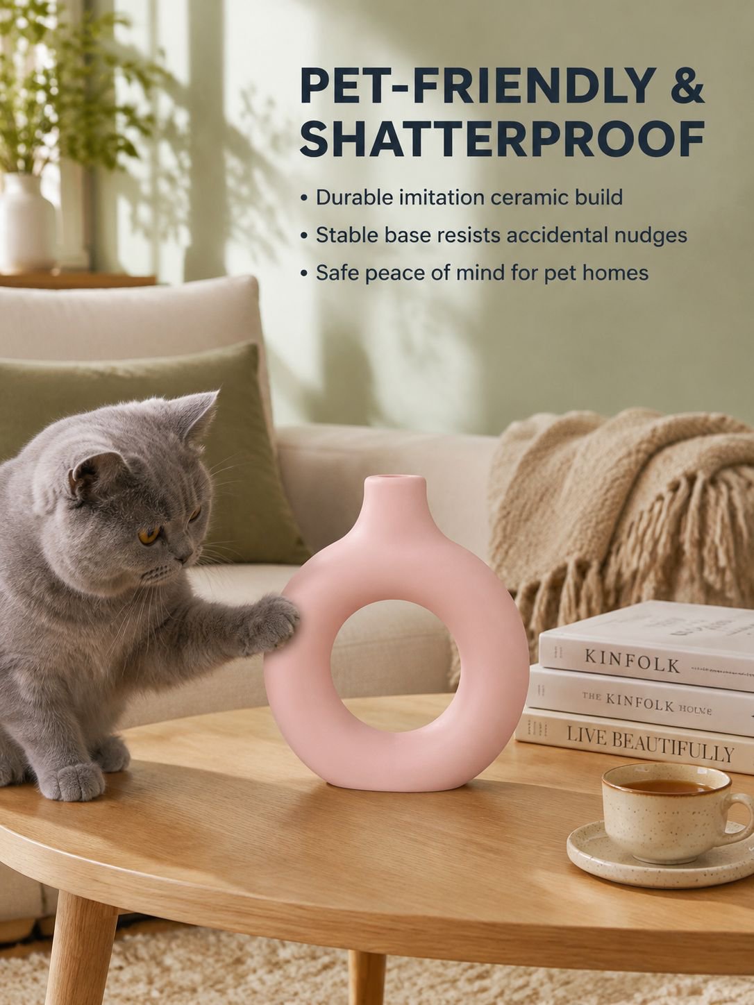 Decorative donut vase in cozy home setting