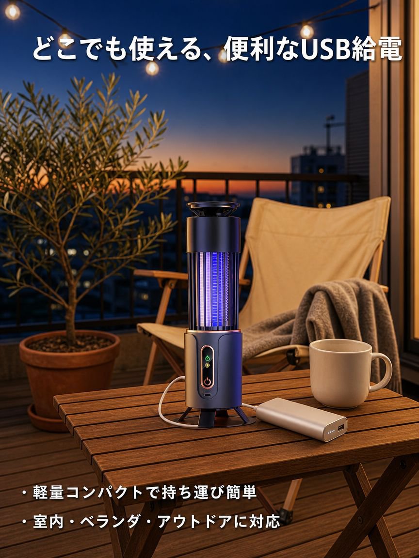 ポータブルUSB紫外線電気ショック蚊取りランプ 家庭用・レストラン・寝室用 3in1多機能