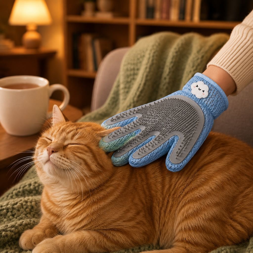 Cat petting gloves, cat hair removal brush, dog bathing
