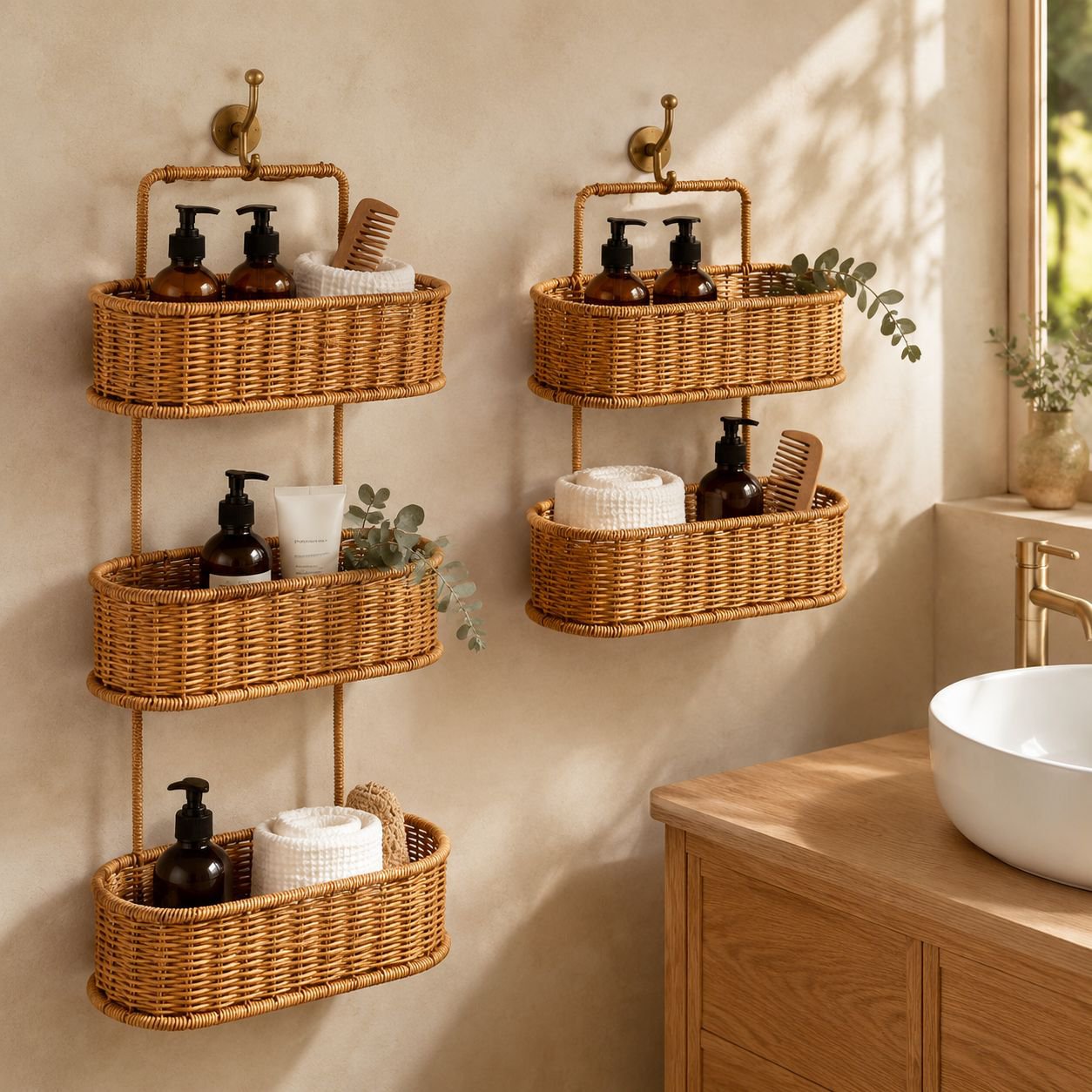 Space-saving kitchen storage rack with utensils