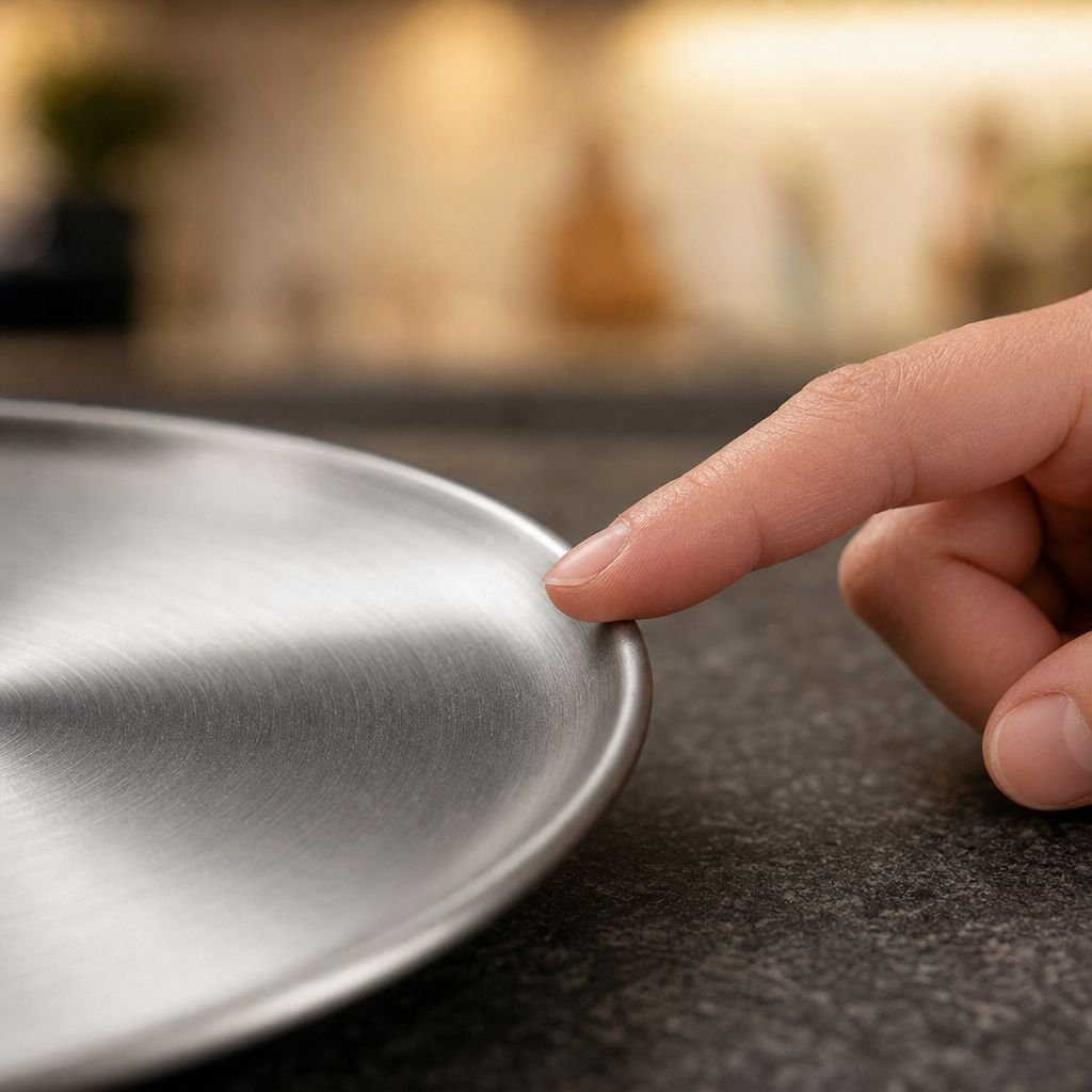 Easy to clean round BBQ plate in kitchen setting