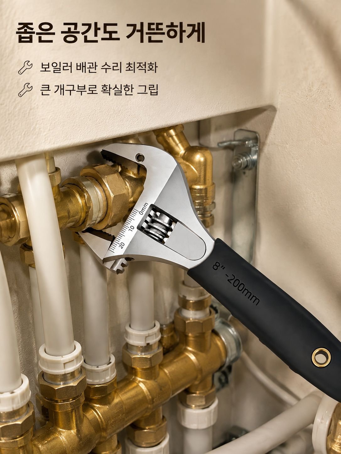 배관 작업에 활용되는 대형 스패너