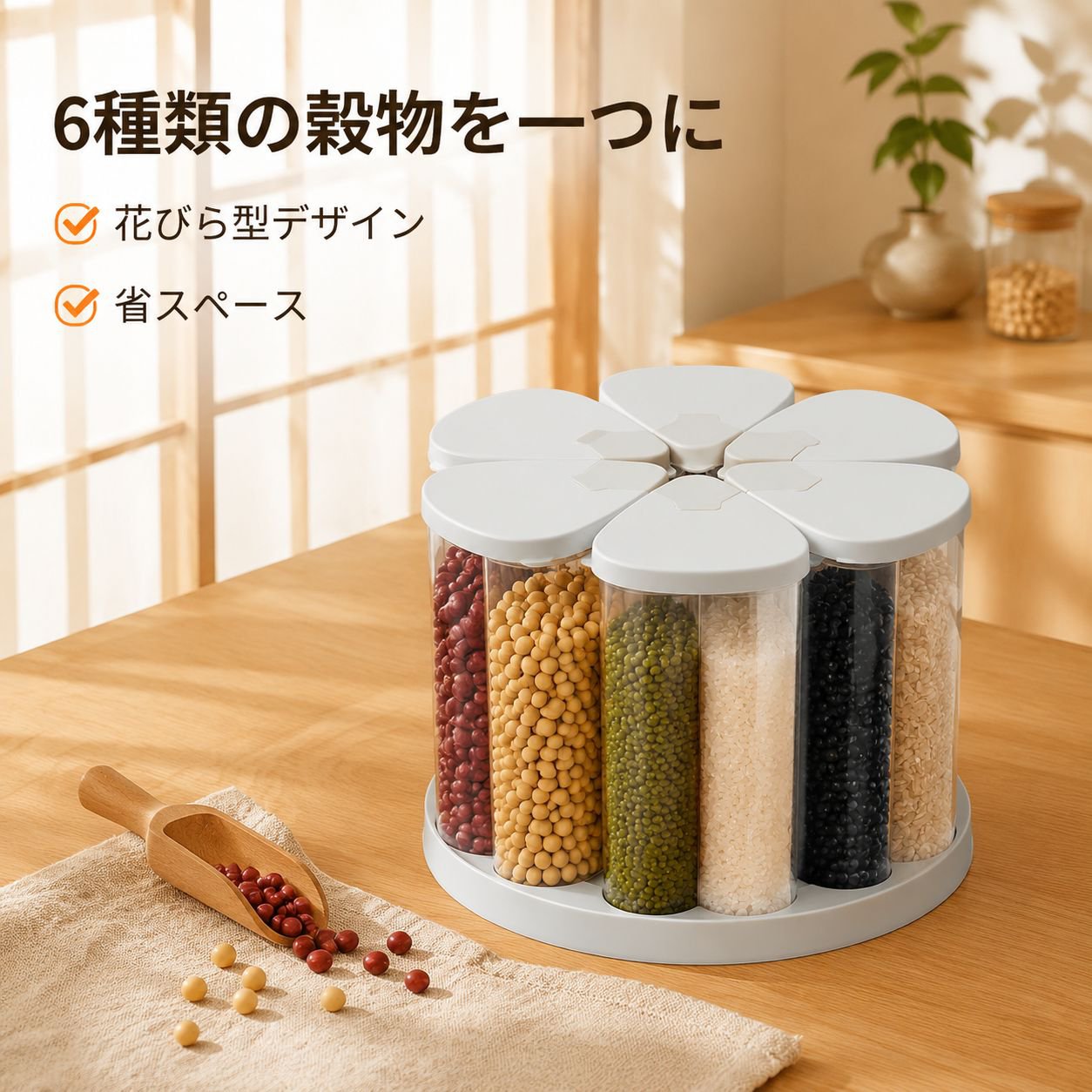 密閉容器回転式雑穀収納ボックス便利グッズ