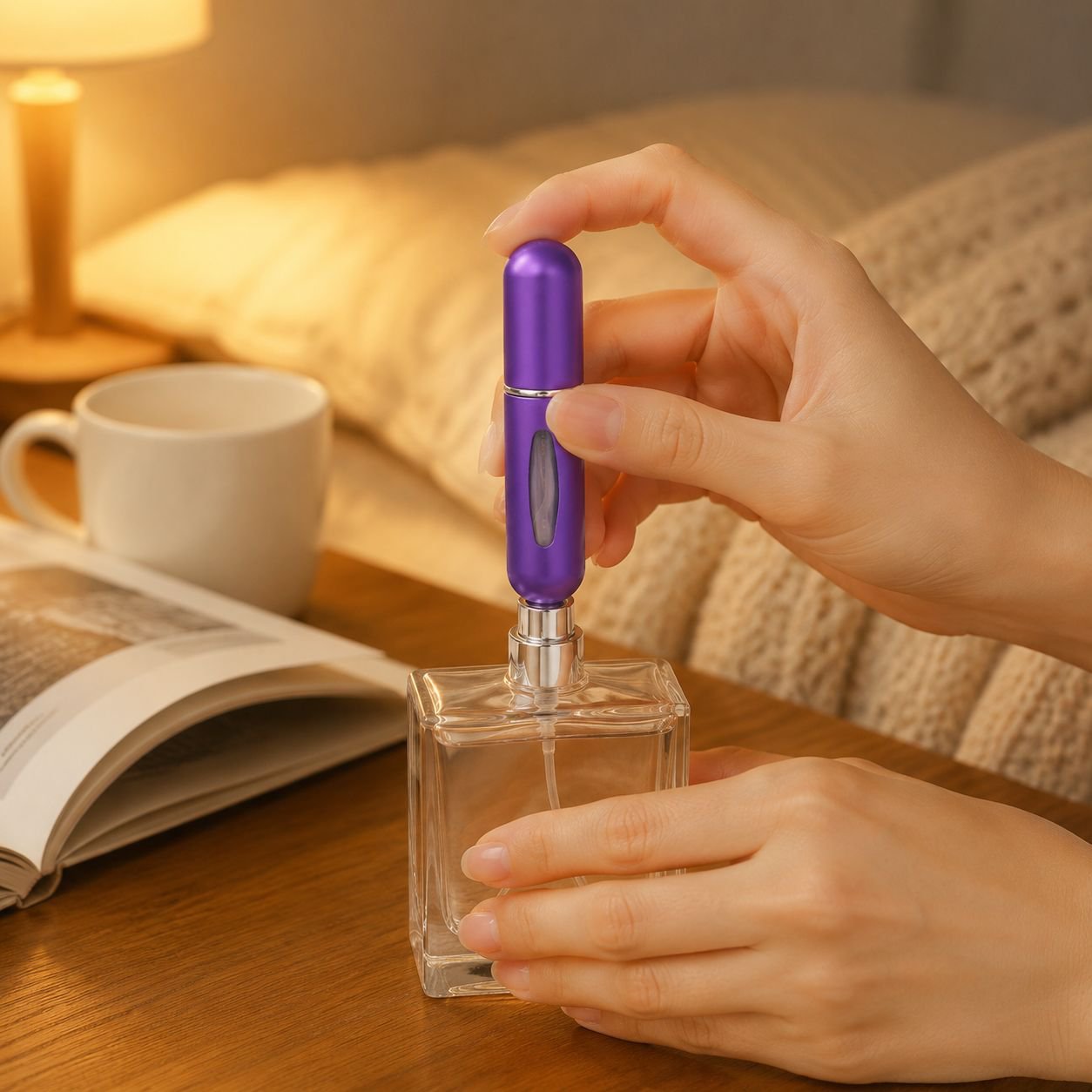Botella de perfume de 5ml con recarga inferior y forro de plástico