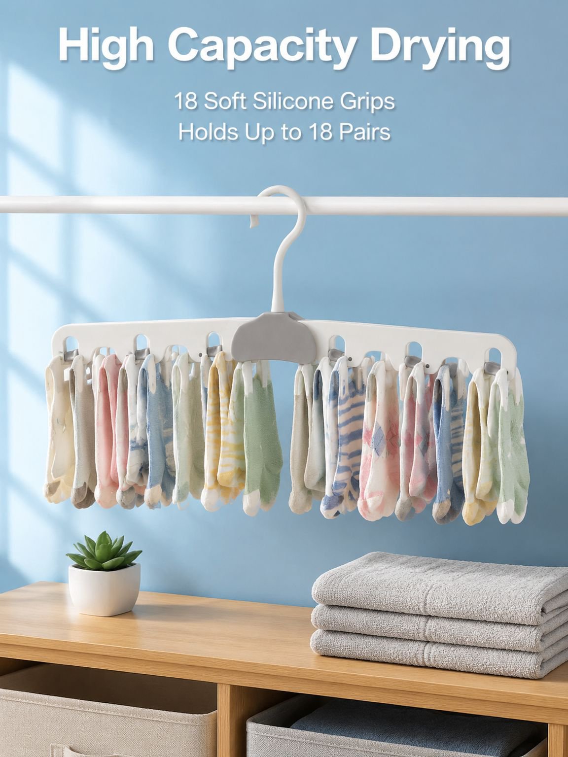 Portable, non-slip, foldable, multi-functional sock clip