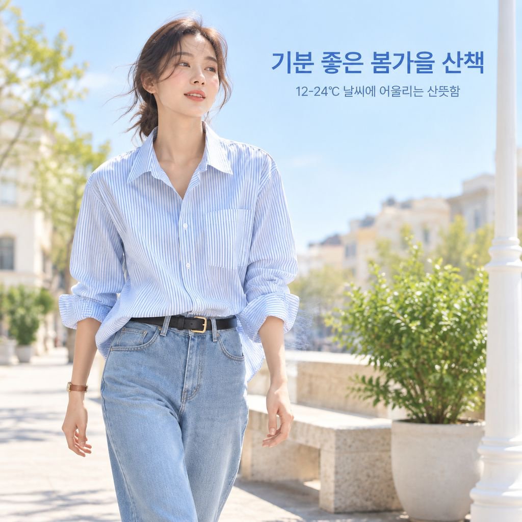 스타일리시한 루즈핏 스트라이프 상의 여성 롱 스타일 한국 디자인 셔츠
