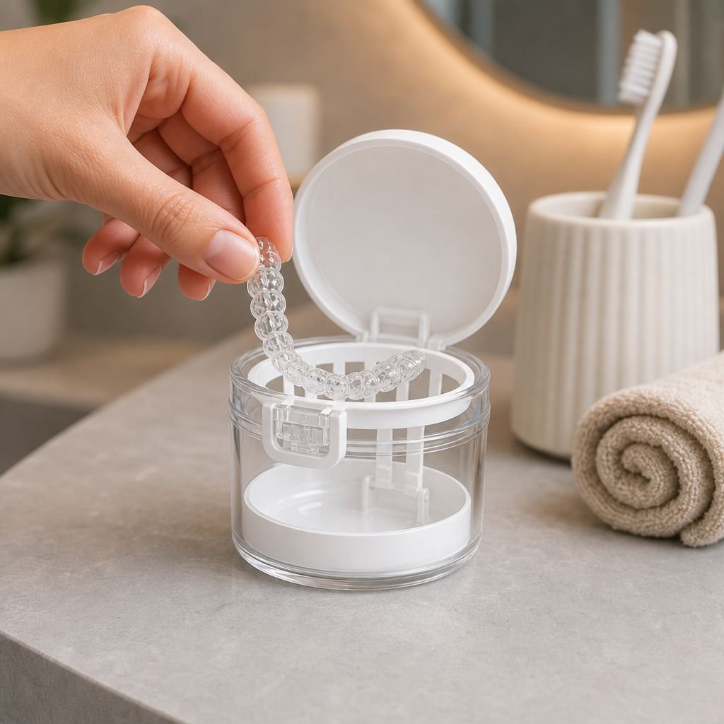 Silver ion retainer case with aligner inside