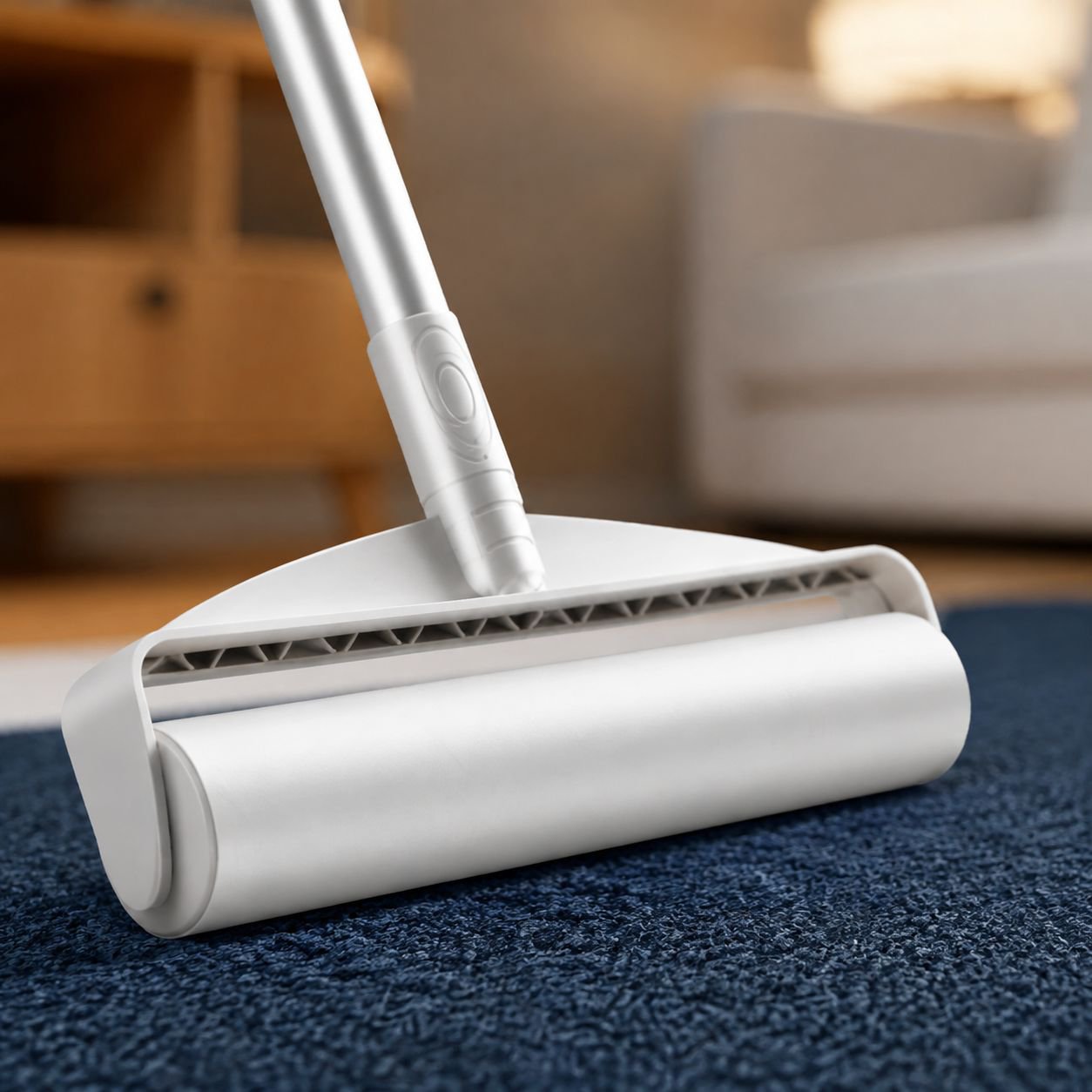 Efficient lint roller picking up pet hair from sofa