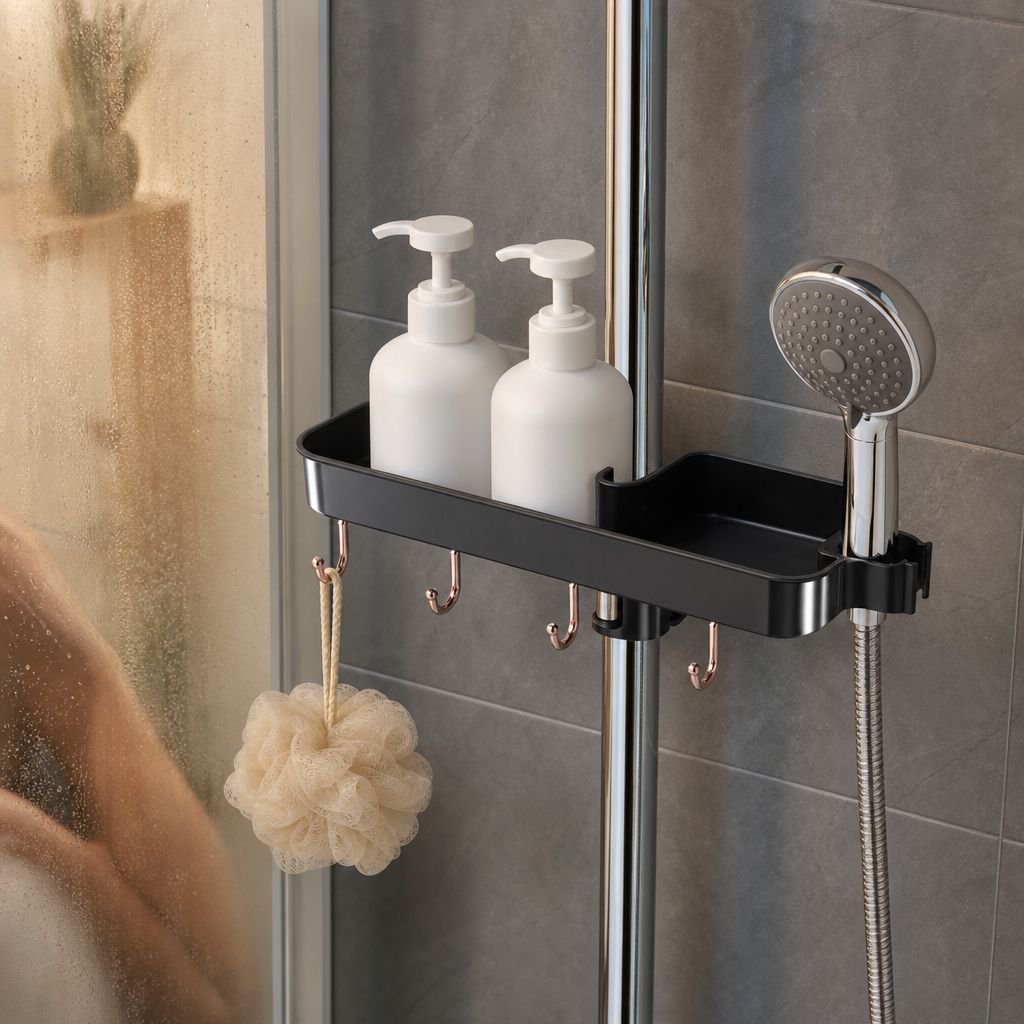 No-Drill Multifunctional Bathroom Shower Head Holder Rack