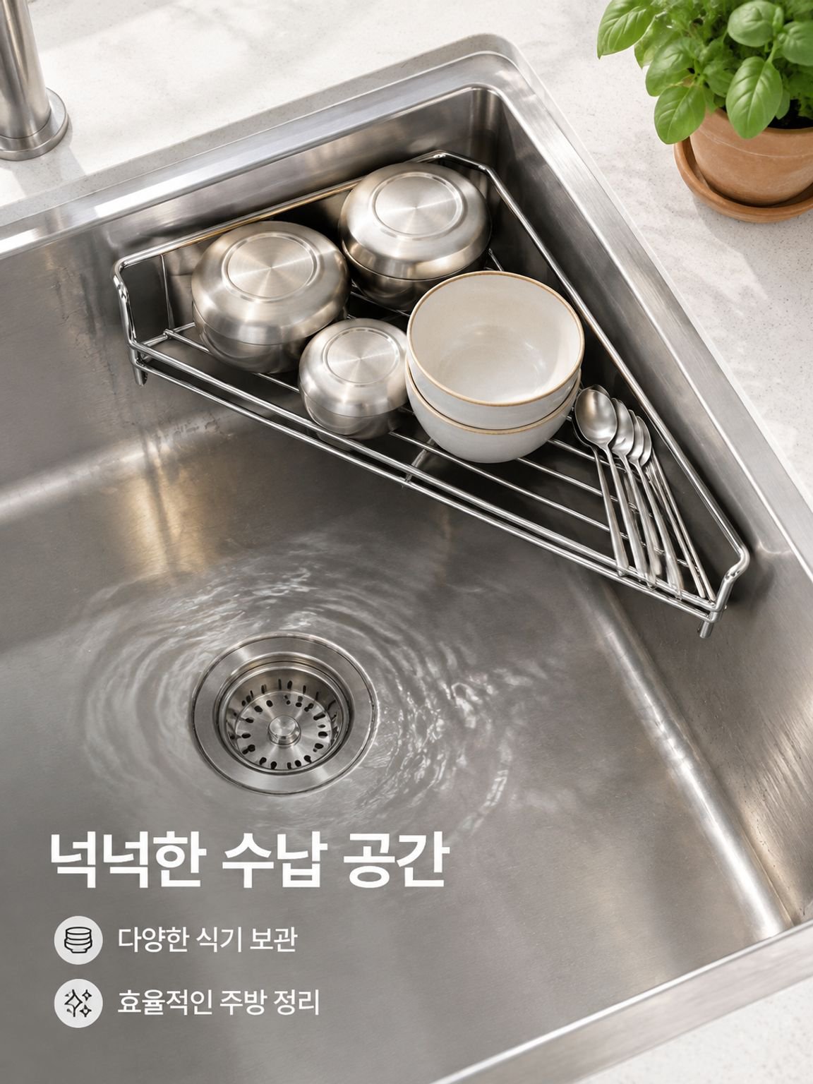 스테인리스 싱크대 배수 바구니 다기능 주방 야채 세척 및 식기 정리대
