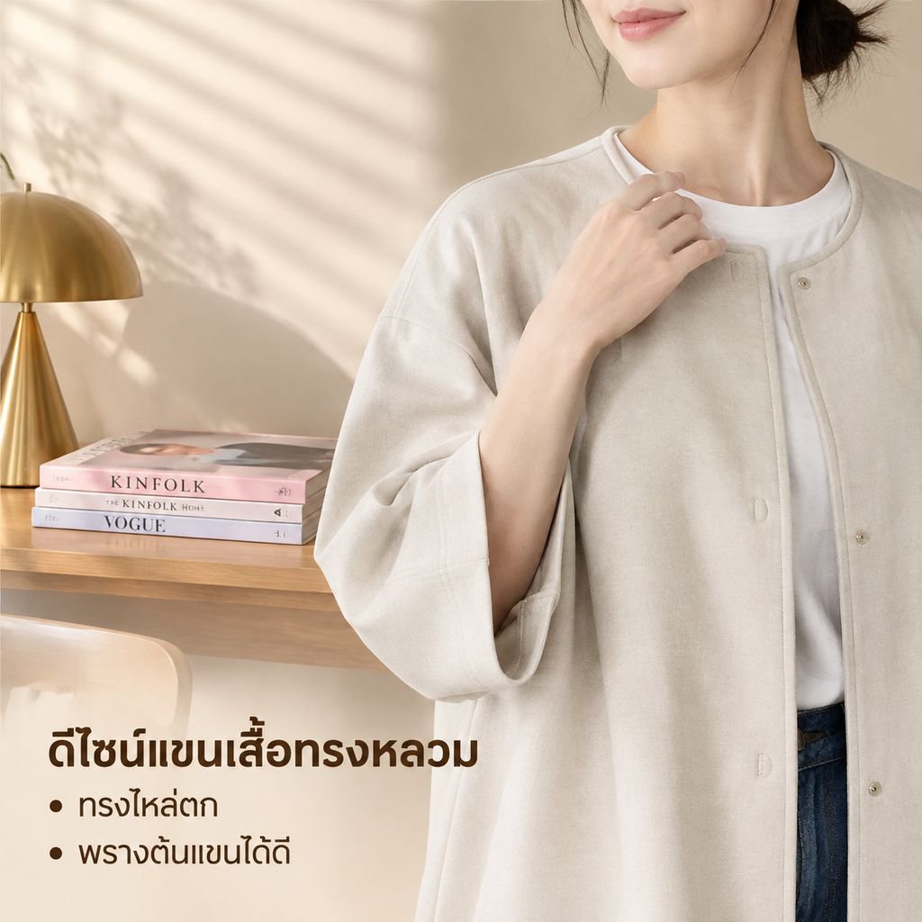 เสื้อโค้ทผู้หญิงแบบเรียบ เหมาะสำหรับฤดูใบไม้ผลิ ฤดูใบไม้ร่วง และฤดูหนาว