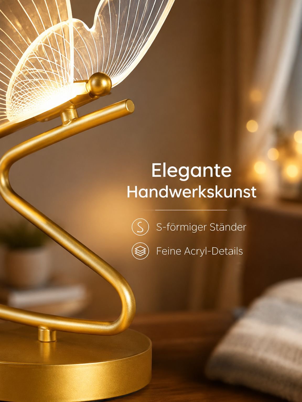 Kreative Tischlampe im nordischen Stil mit Schmetterlingsdesign, wiederaufladbare Nachttischlampe