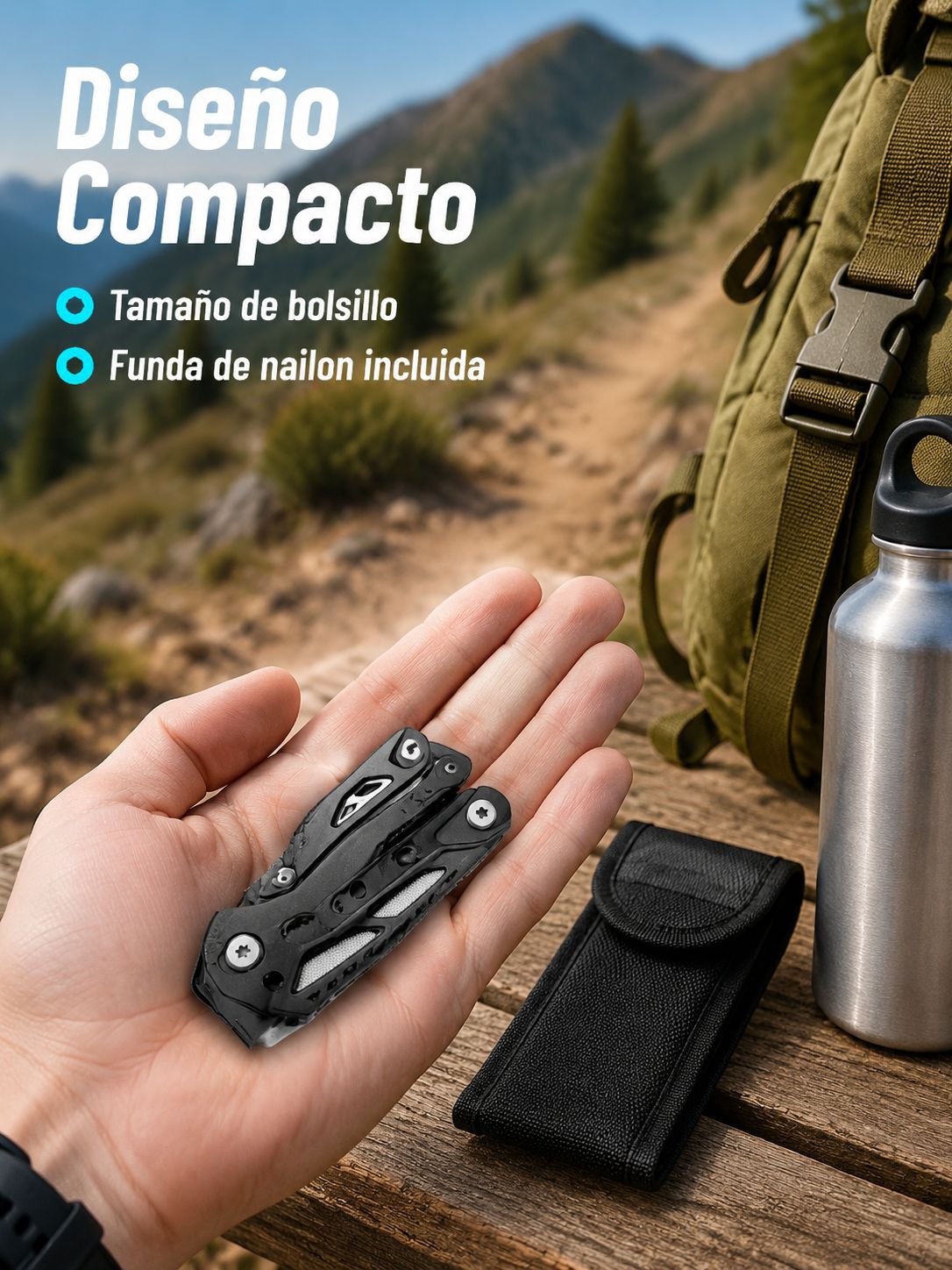 Hacha y martillo plegables para exteriores