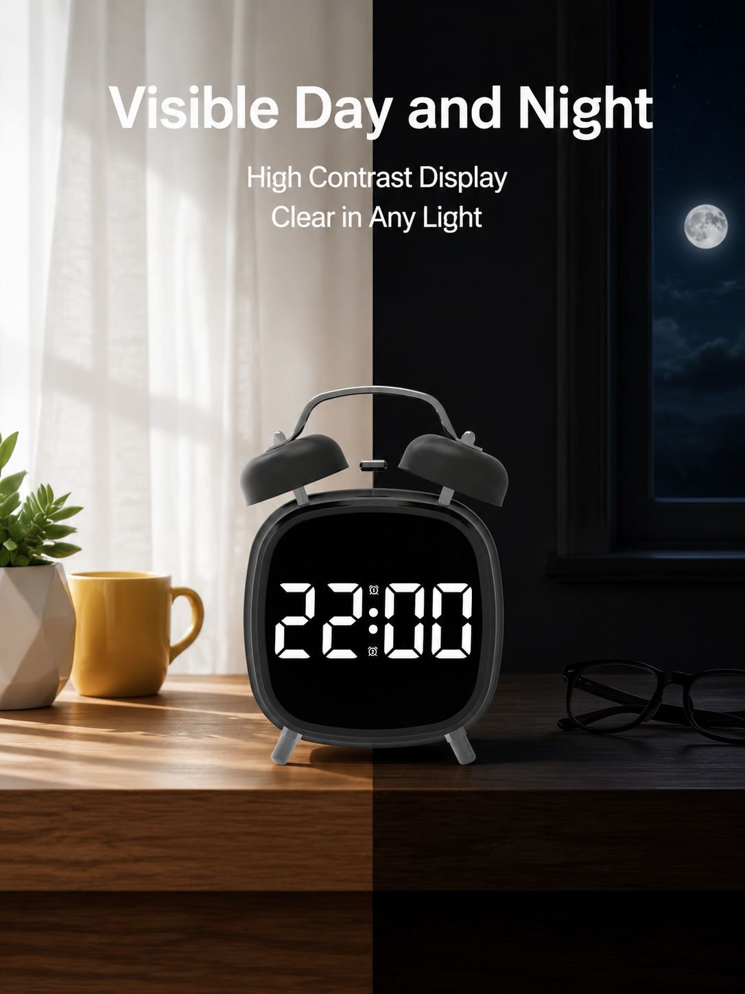 Creative High Volume Metal Strong Bell Clock LED Multifunctional Alarm Clock