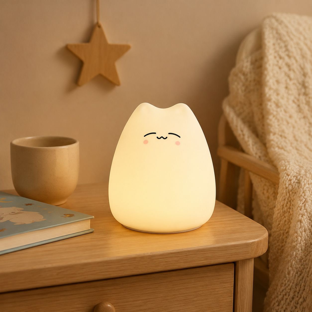Lámpara de Noche LED con Muñeco de Silicona, Diseño Infantil