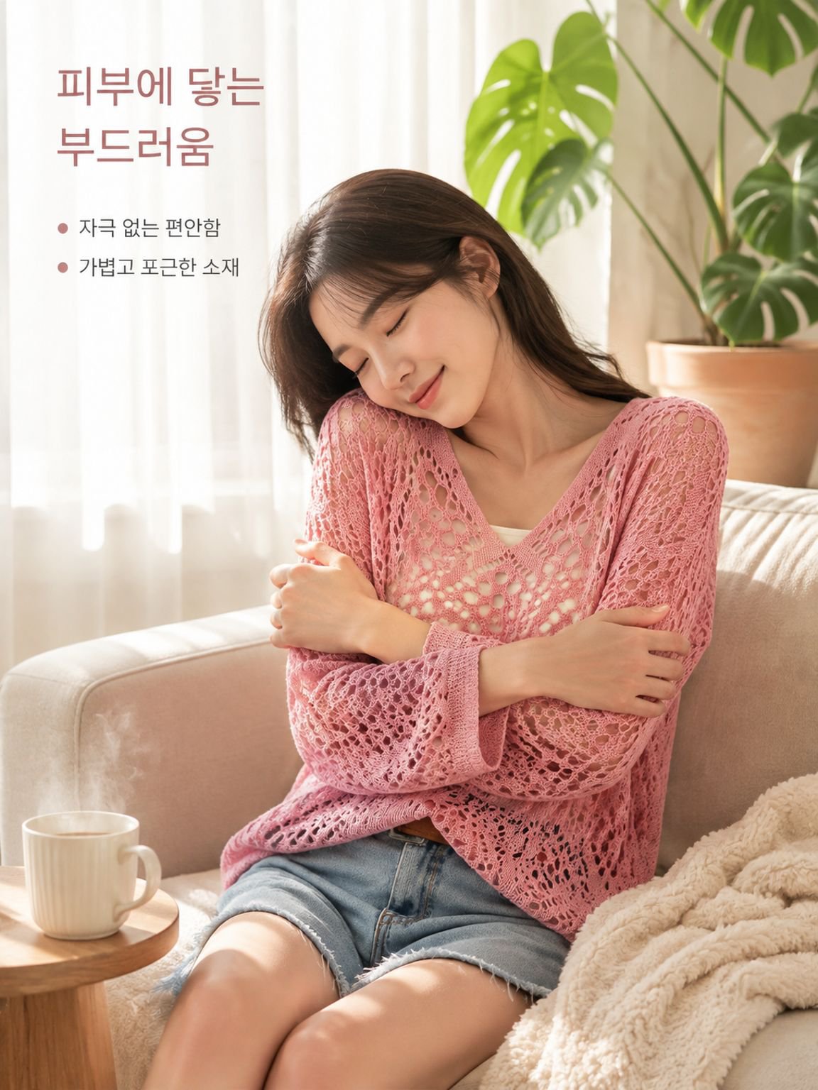 여성용 캐주얼 시스루 V넥 니트 상의
