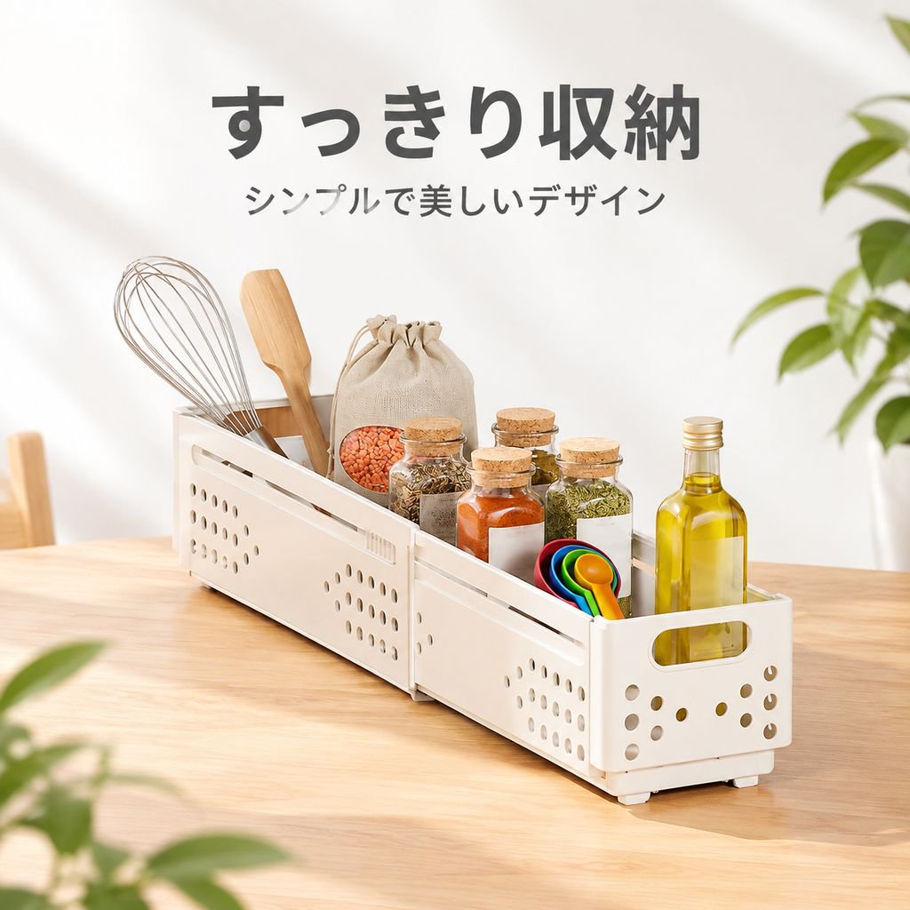 伸縮式キッチン収納バスケット