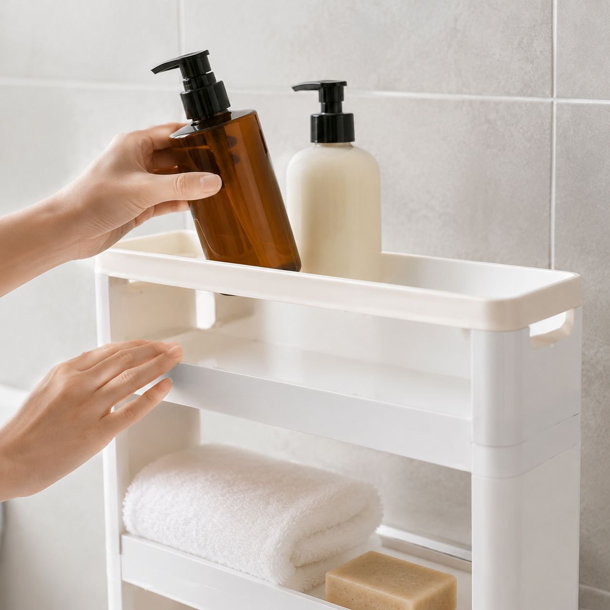 Modern bathroom with compact side cabinet