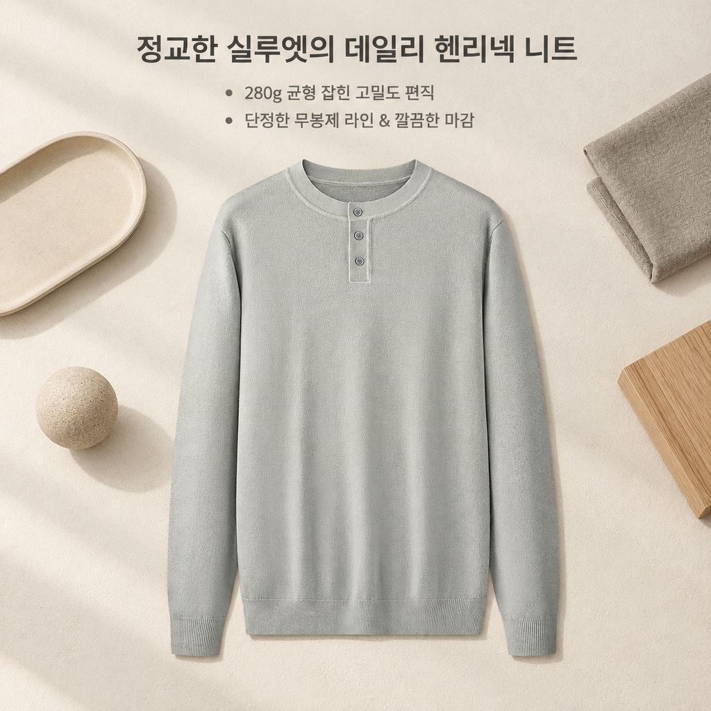 남성 울 모달 헨리넥 니트 스웨터 가을 겨울 데일리 이너웨어 상의