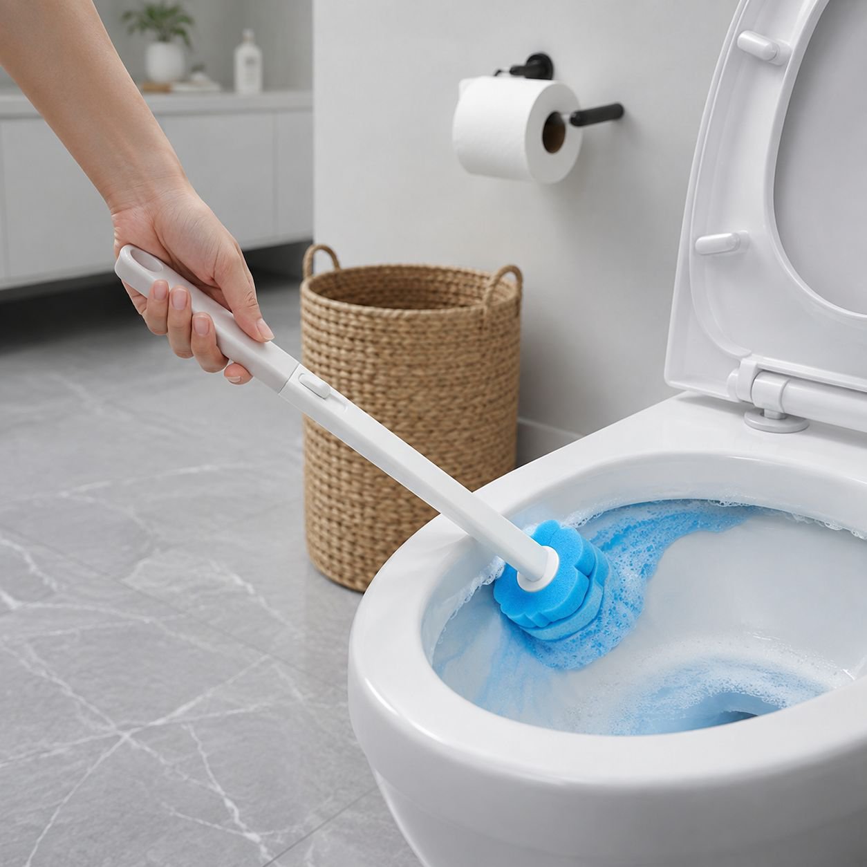 Ergonomic toilet brush handle for easy grip