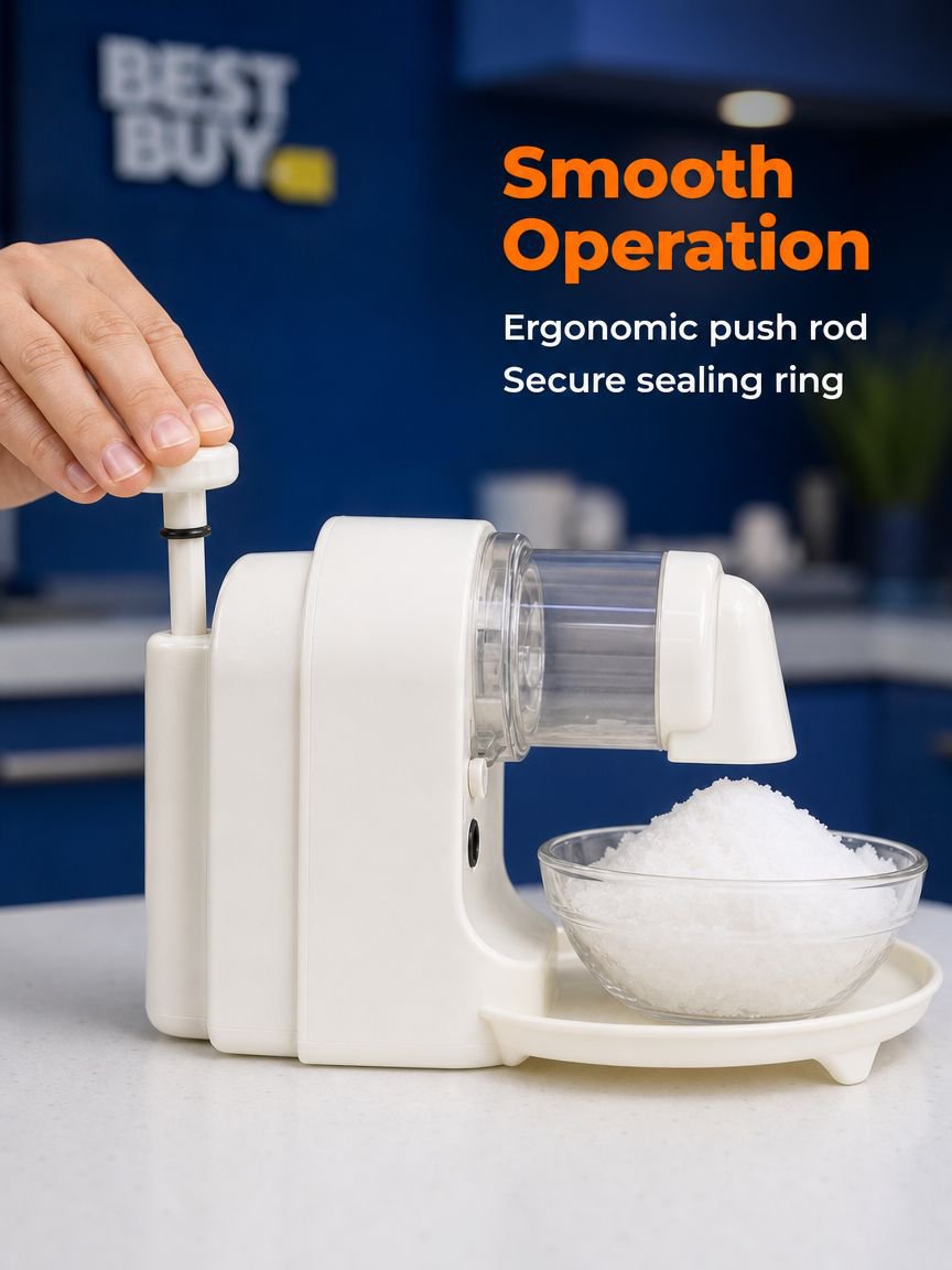 Hands using cordless shaved ice machine outdoors