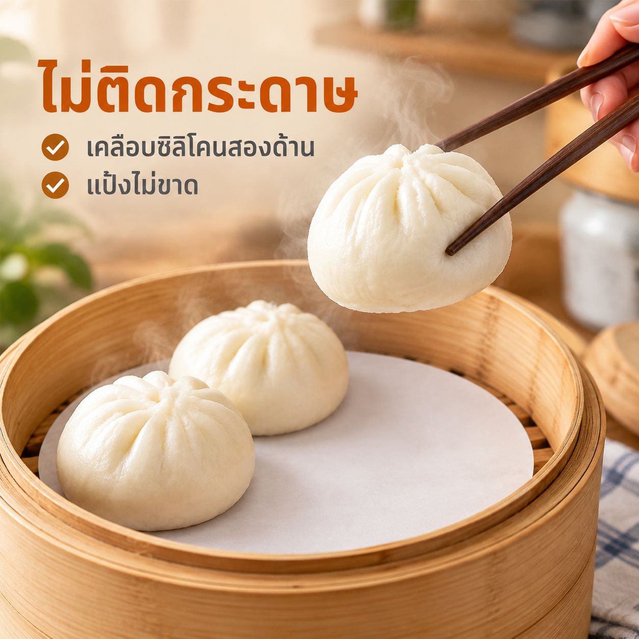 กระดาษรองนึ่งซาลาเปา กันติด สำหรับอบขนม