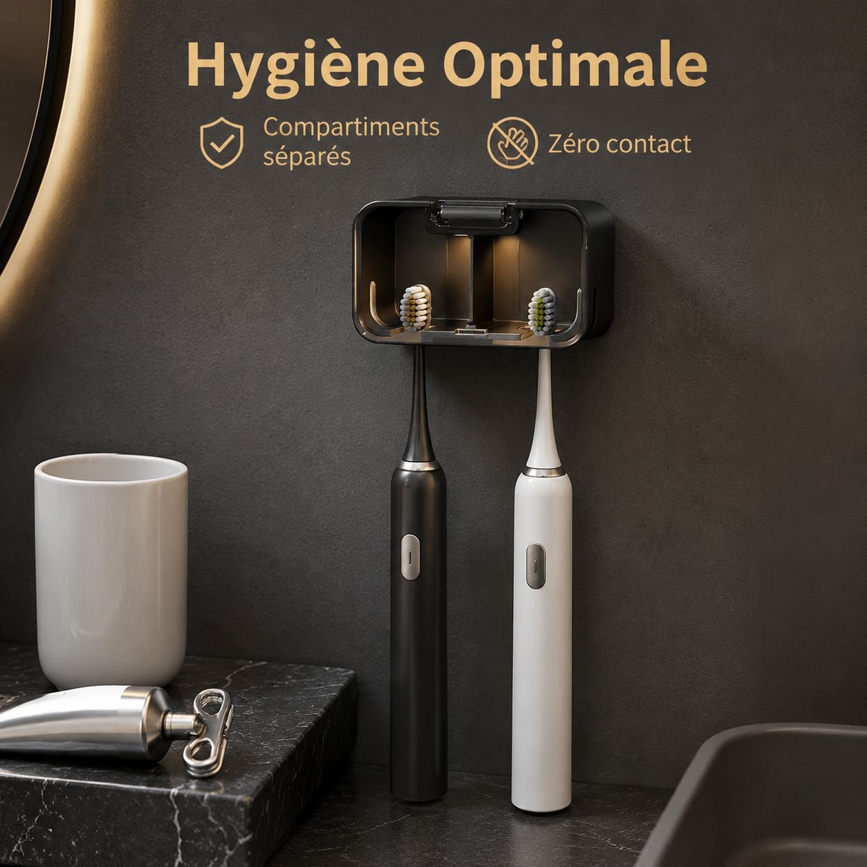 Porte-brosse à dents mural avec couvercle anti-poussière