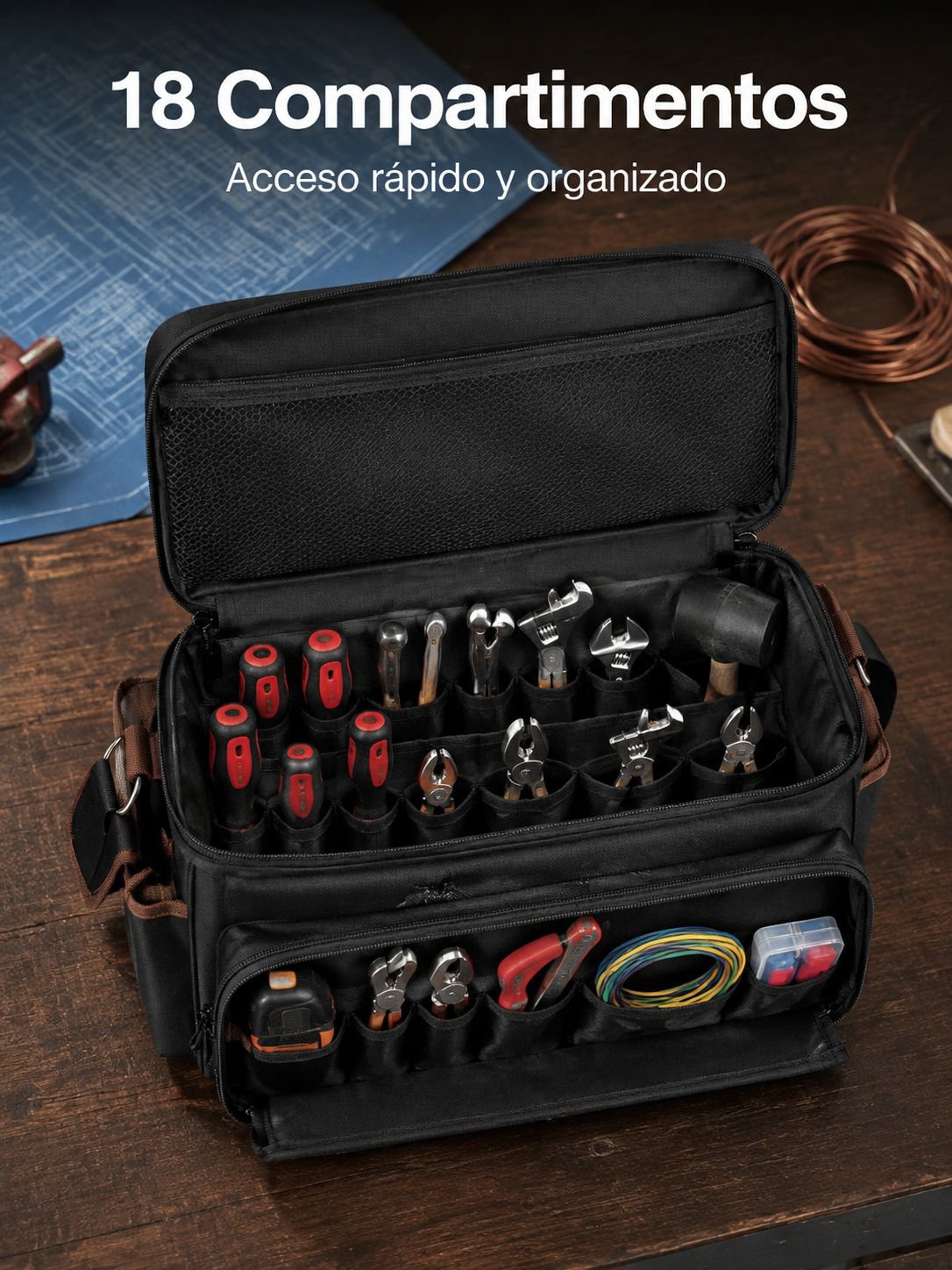 Bolsa de herramientas eléctricas de gran capacidad, tela Oxford reforzada uso multifuncional