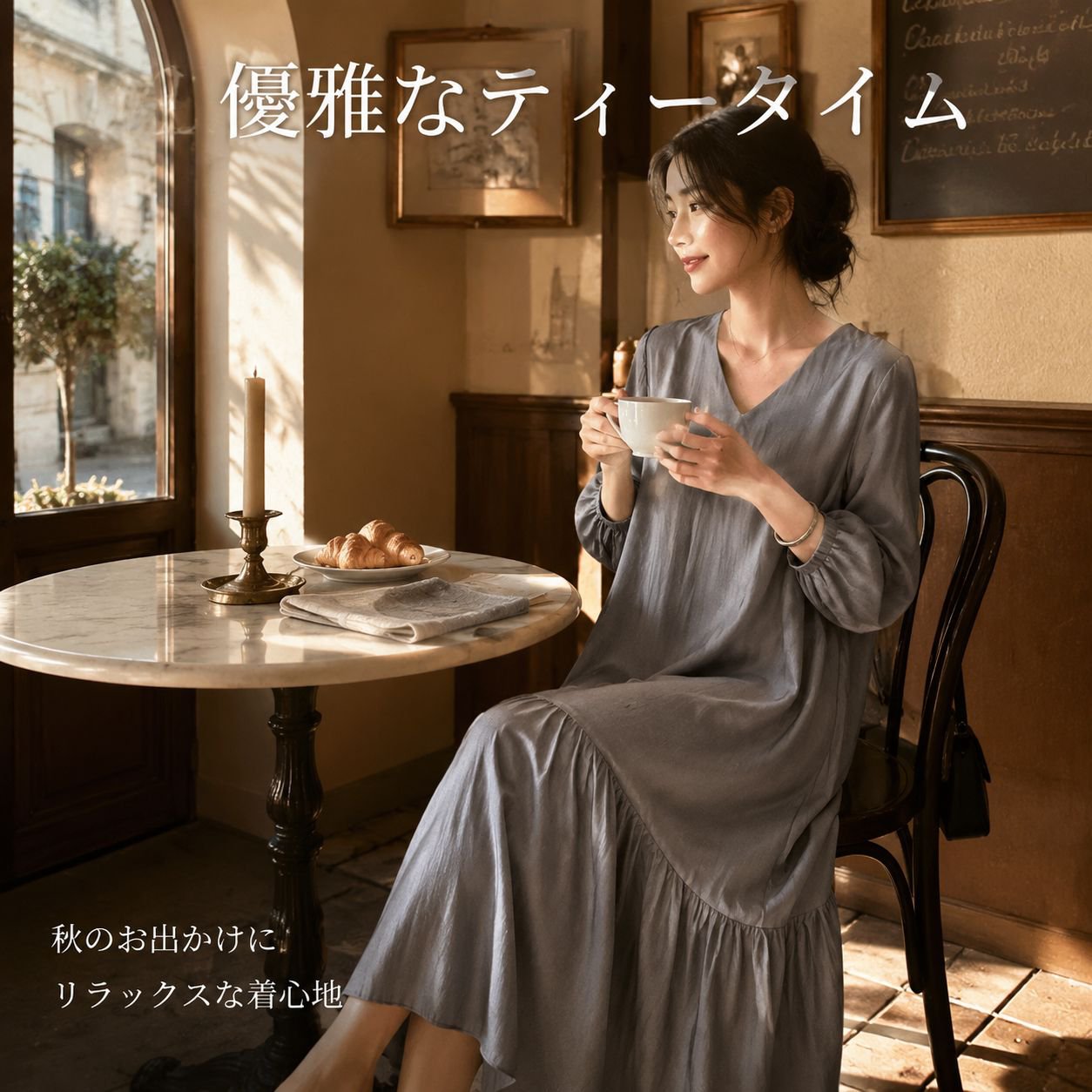 フレンチデザイン感ゆったりマーメイドワンピース秋優しいロングスカート